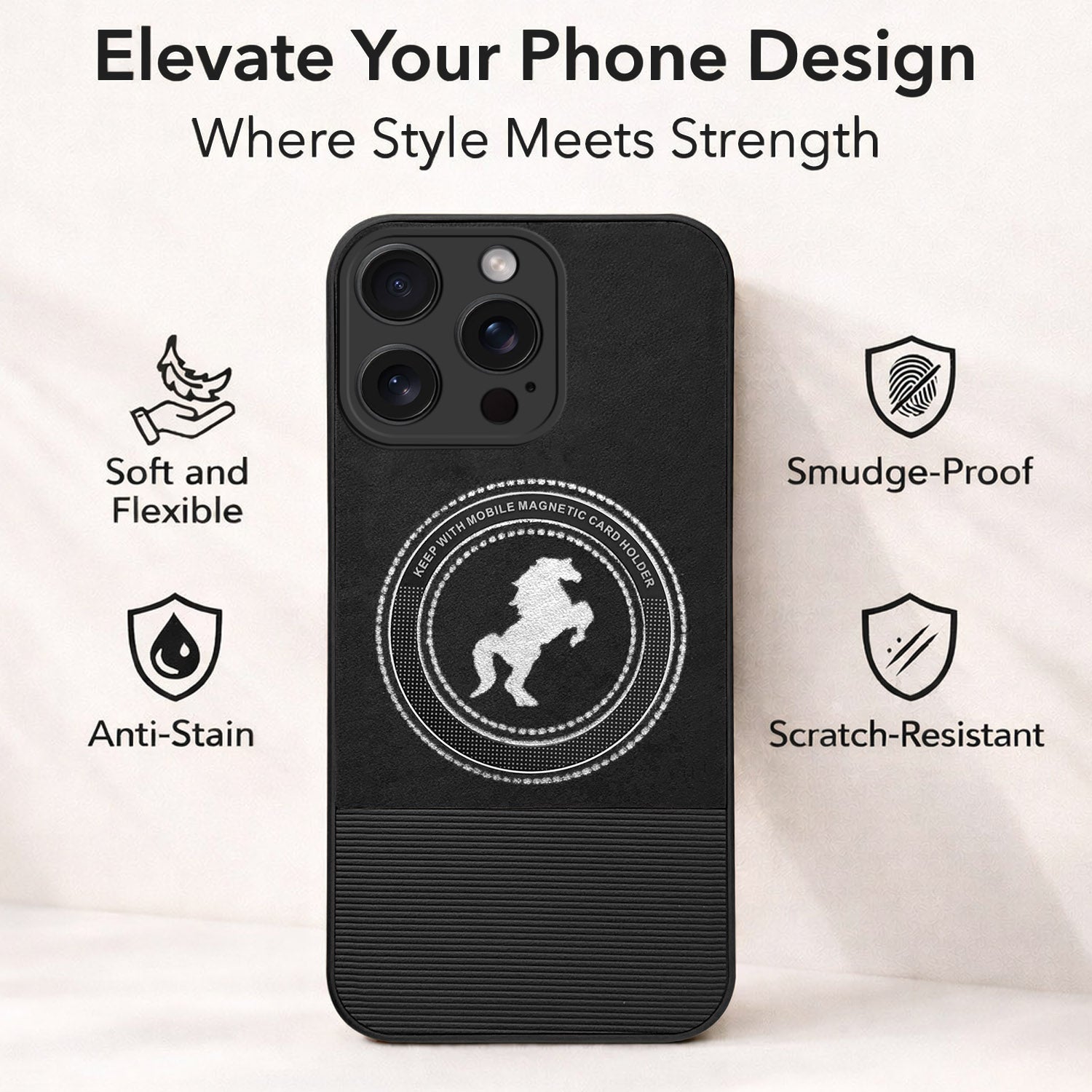 For Apple iPhone 15 Pro Max Back Cover Case PU Leather Finish (Professional Minimalist Texture | MagSafe Compatile | Camera Protection | Sleek Sober Formal)