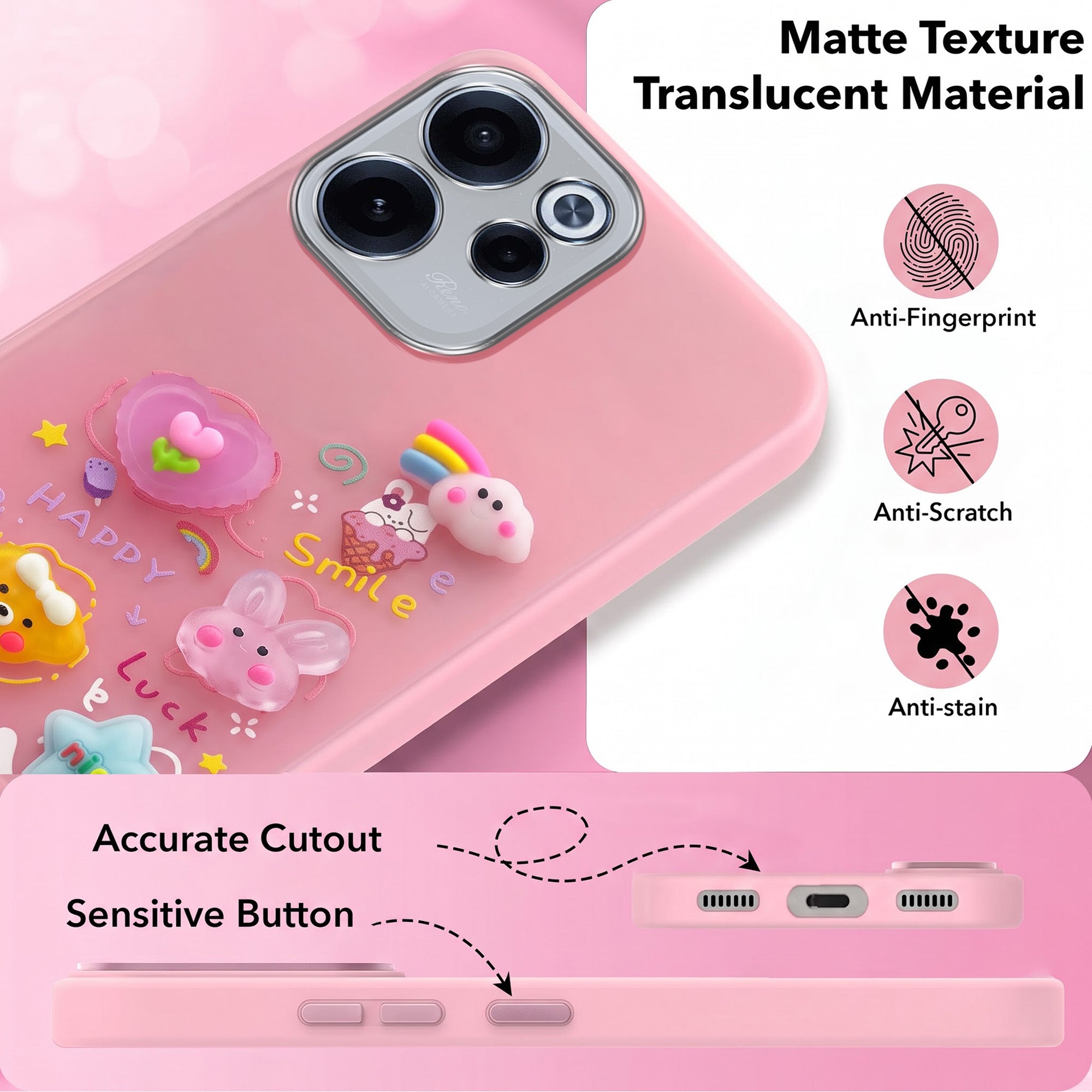 For Oppo Reno 15c Back Cover Case (3D Cute Cartoons | Hard Back Side Soft | Matte Premium Finish | HD Printing)