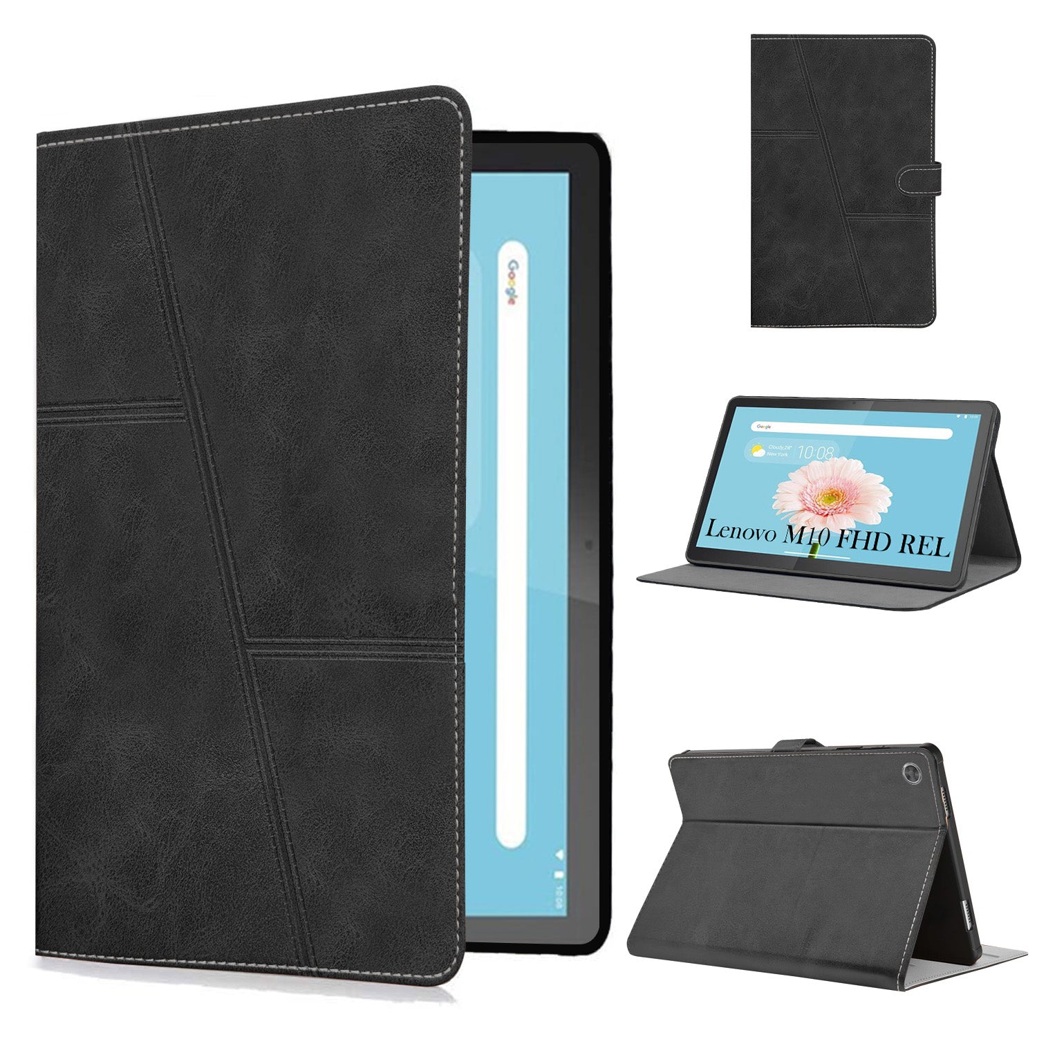 For Flip Cover Folio Case  Lenovo M10 FHD REL (TB-X605FC, TB-X605LC, ZA4Y0079IN, TB-X605M, TB-X605L) 12 Inch  (PU Leather | Multi-Angle Smart Stand | Card Storage Slots | Silicone Back Pouch)
