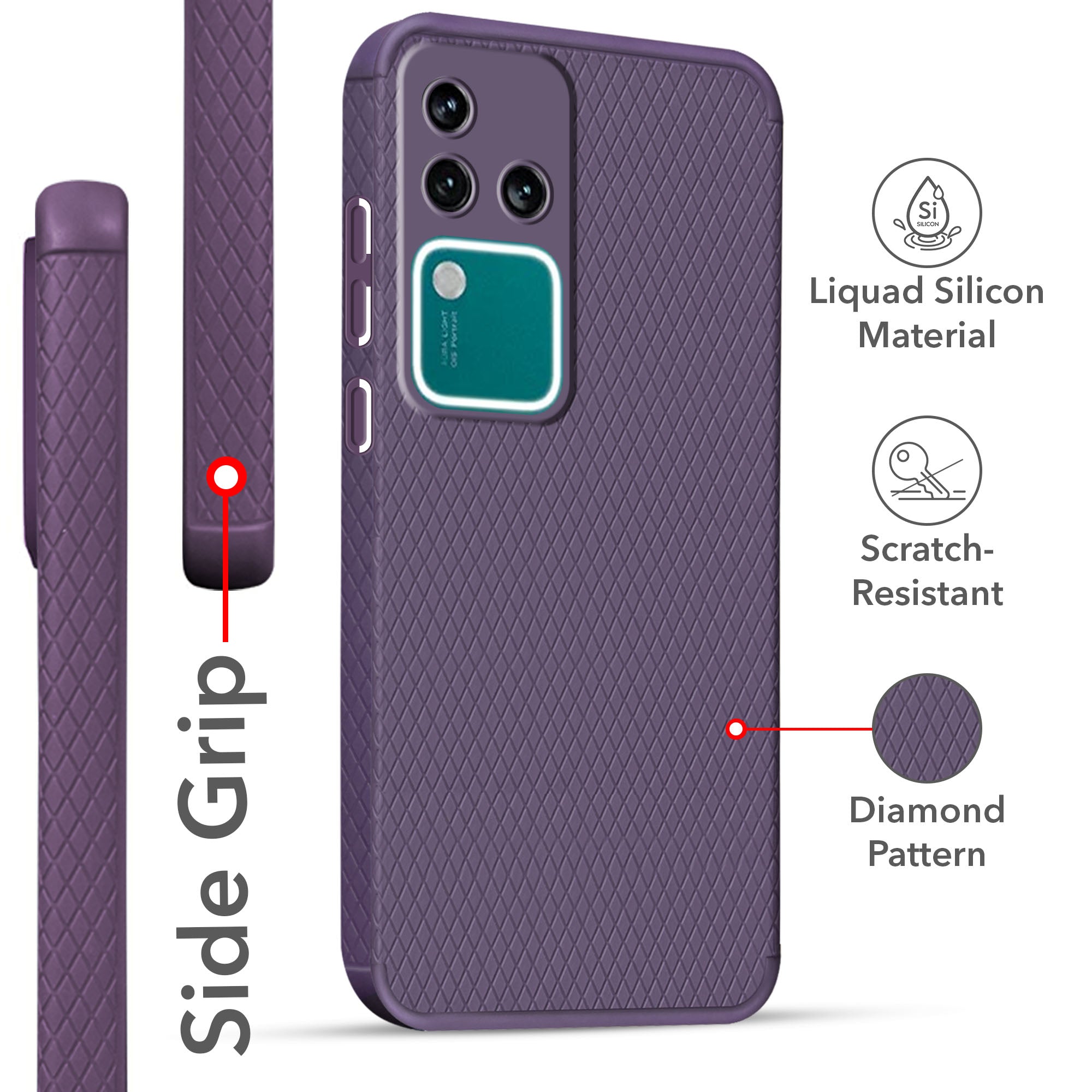 For Vivo V30 | Vivo V30 Pro 5G  Back Cover Case (Liquid Silicone | Side Grip | Camera Protection)