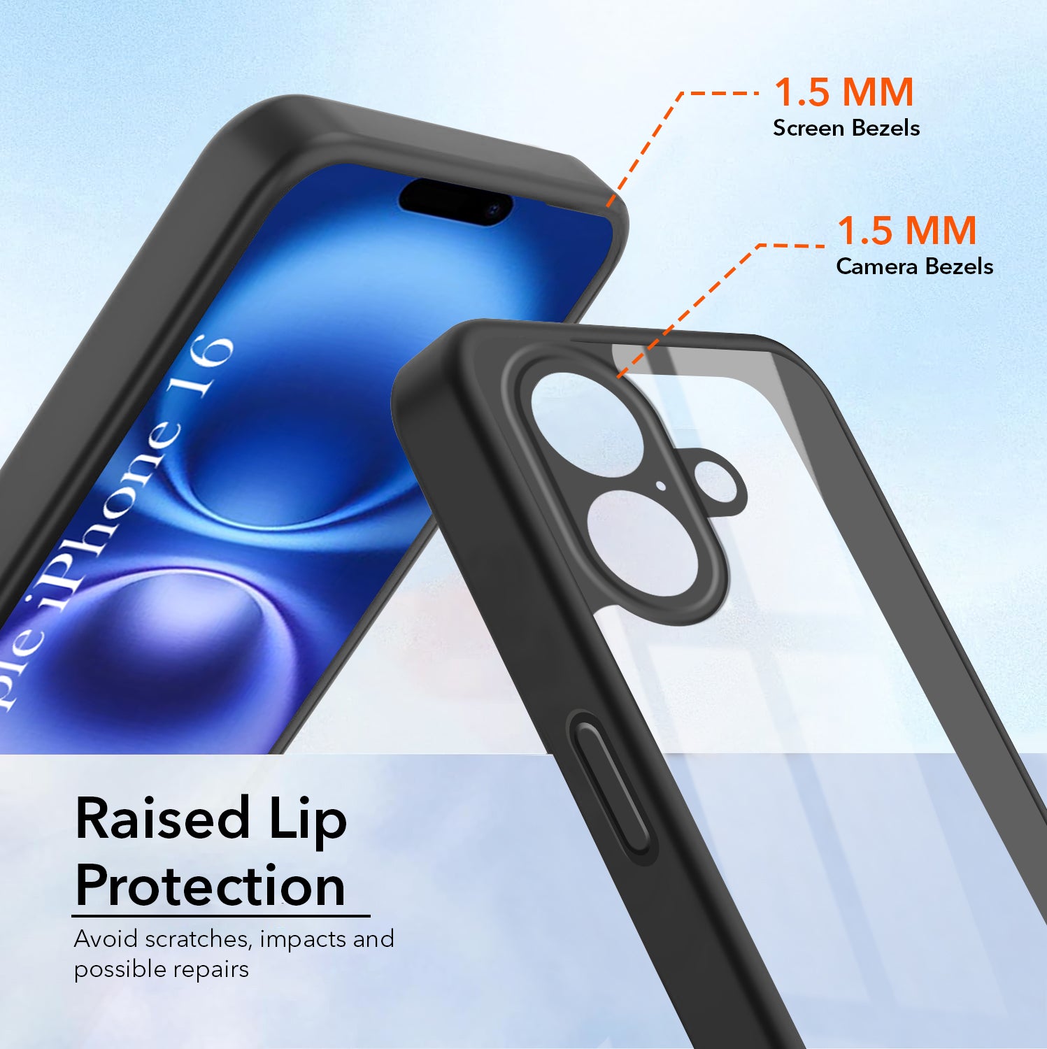 For Apple iPhone 16 Combo with Back Cover and 9H Tempered Glass (Lifetime Anti-Yellow | Crystal Clear Shockproof | Oleophobic Coating Screen Glass)
