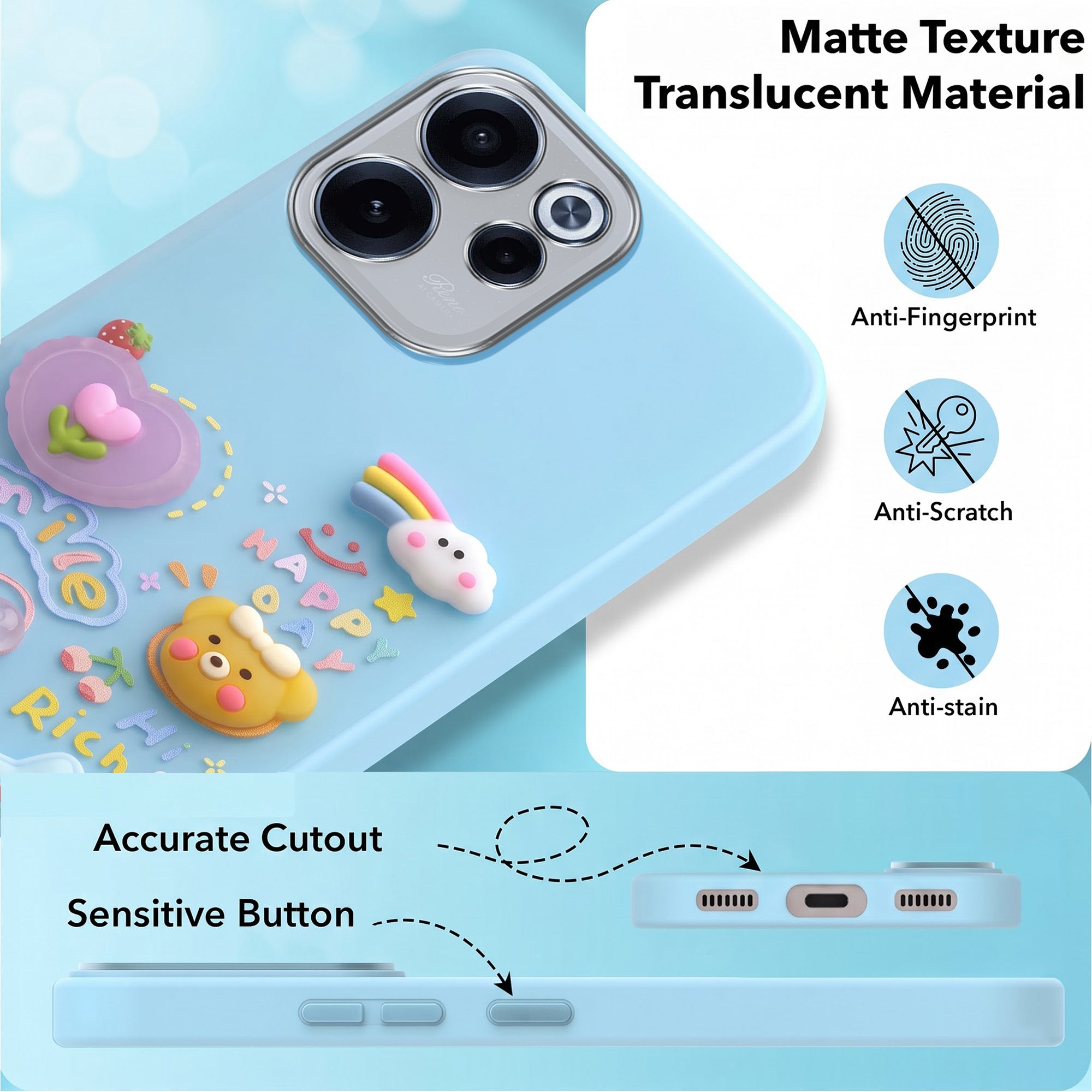 For Oppo Reno 15c Back Cover Case (3D Cute Cartoons | Hard Back Side Soft | Matte Premium Finish | HD Printing)