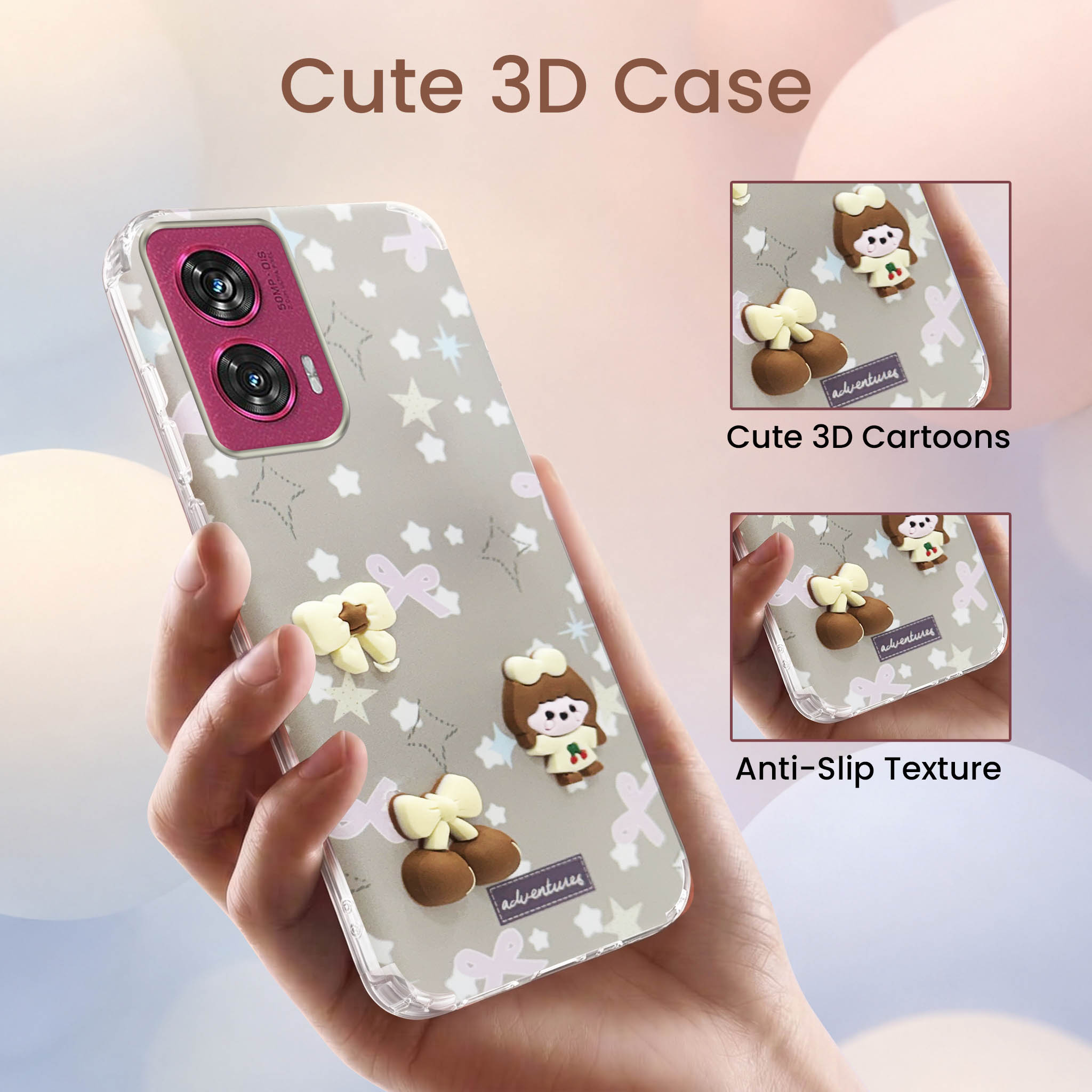 For Motorola Moto Edge 50 Fusion Back Cover Case (3D Cute Cartoons | Hard Back Side Soft | Matte Premium Finish | HD Printing)