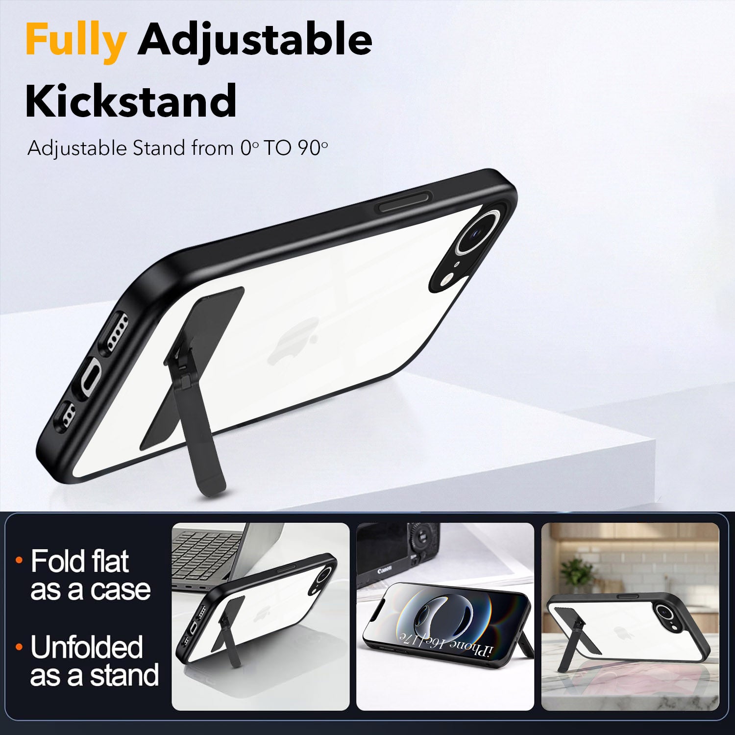 For Apple iPhone 16e | Apple iPhone 17e Back Cover Case (Built-in Stand | Lifetime Anti Yellow | Kickstand Shockproof | Camera Protection | MagSafe Compatible)
