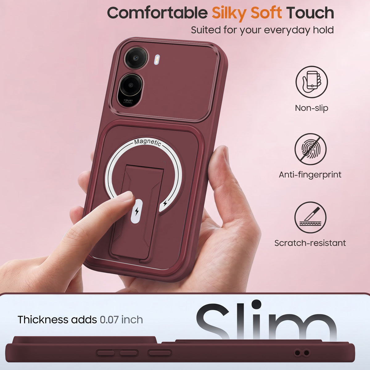 For Poco C81 5G Back Case Cover Metallic (Hybrid Armor Kickstand | MagSafe Compatible | Camera Protection Shockproof)