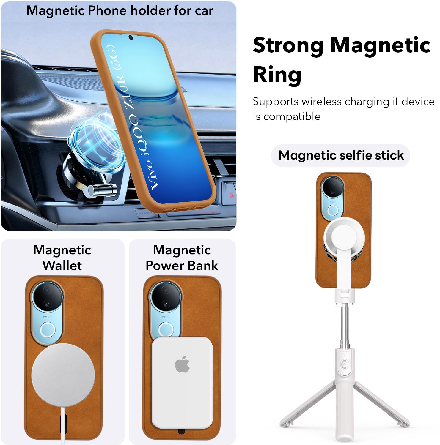 For Vivo iQOO Z10R Back Cover Case Leather Finish (MagSafe Compatible Wireless Charging | Soft Touch | Camera Bump Protection)
