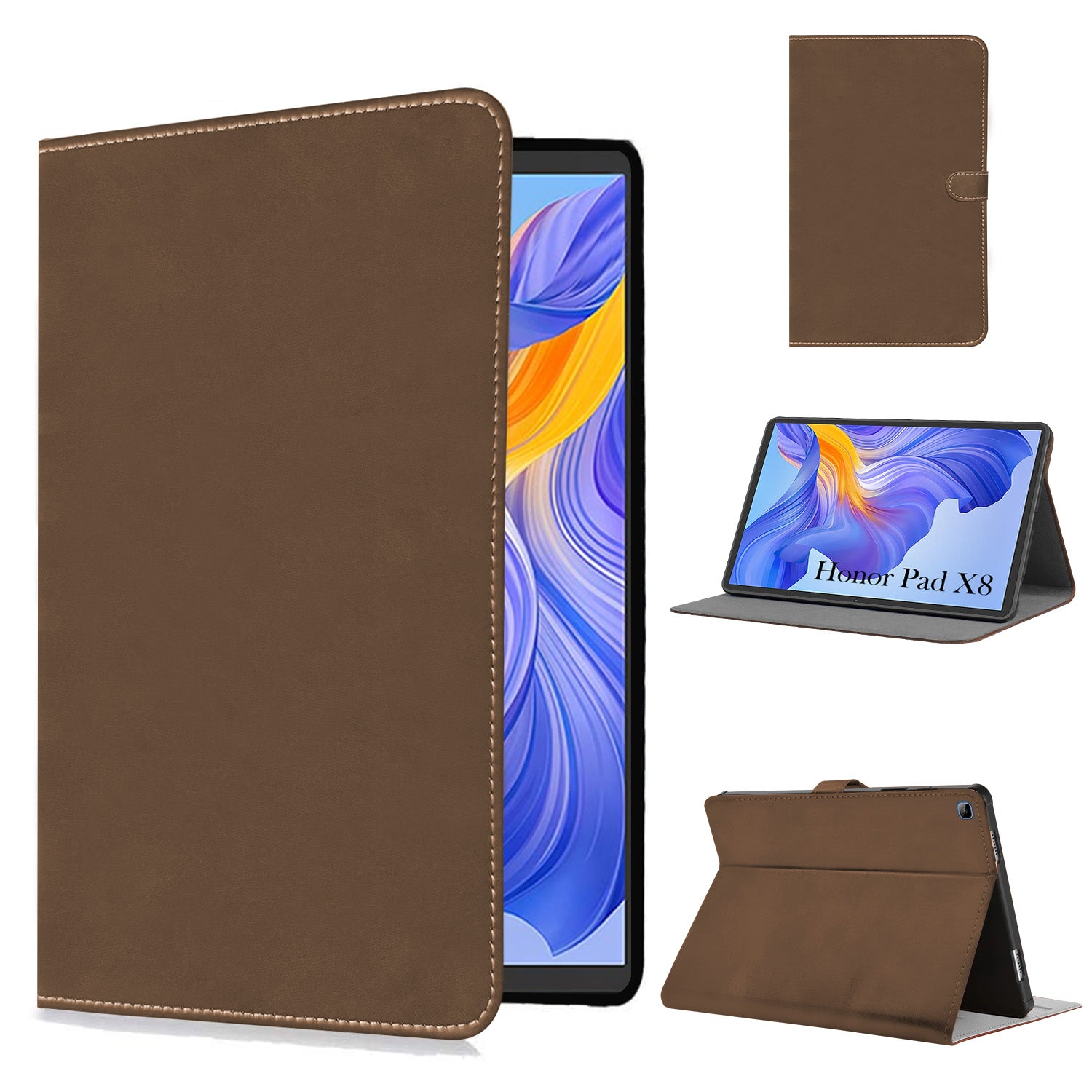 For Flip Cover Folio Case Honor Pad X8 10 Inch AGM3-W09HN (PU Matte Leather | Multi-Angle Smart Stand | Card Storage Slots | Silicone Back Pouch)