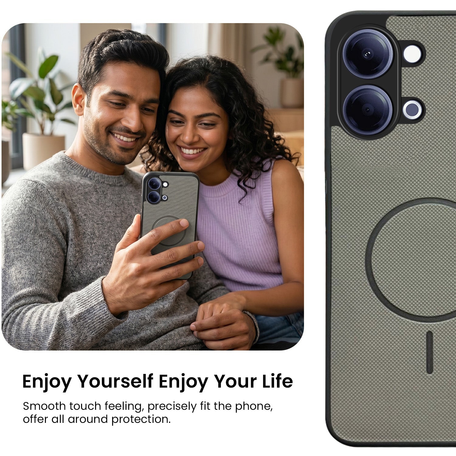 For Vivo Y05 4G Back Cover Case PU Leather (Texture Grip Design | Professional Minimalist | Camera Protection | Soft and Flexible)