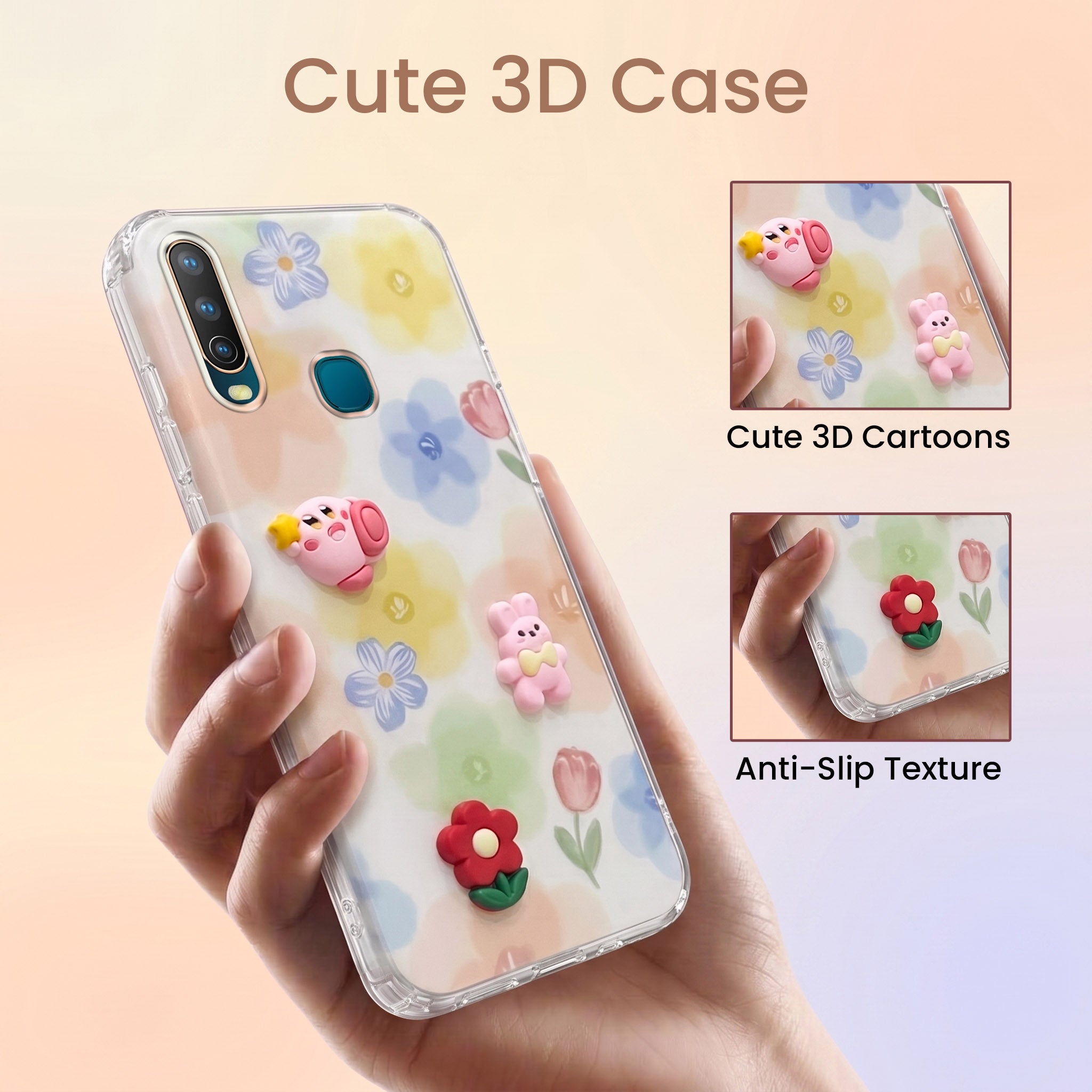 For Vivo U10 Back Cover Case (3D Cute Cartoons | Hard Back Side Soft | Matte Premium Finish | HD Printing)