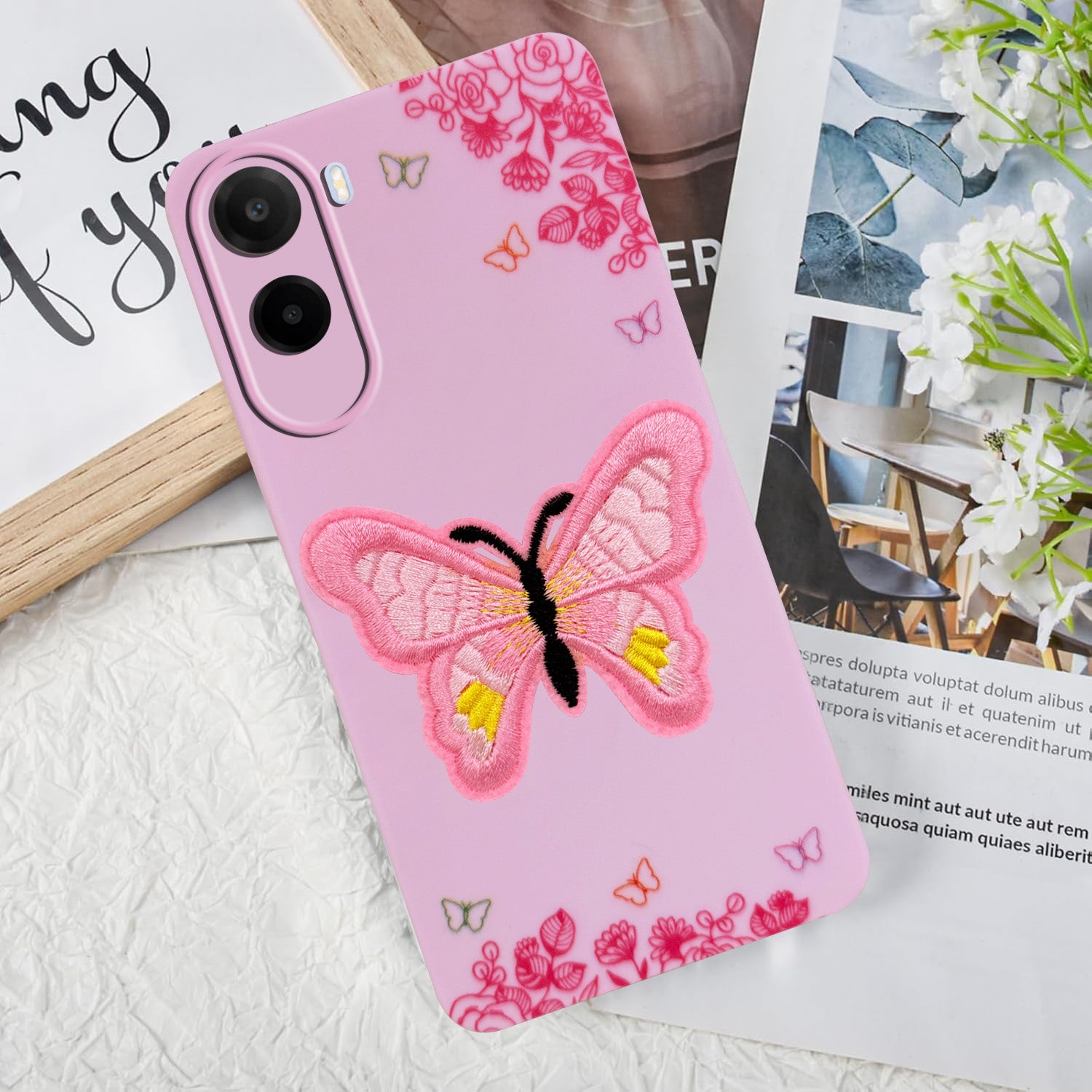 For Poco C81 5G Back Cover Case (Soft Butterfly Embroidery | Women Teen Girls | Camera Protection| Matte Silicone)