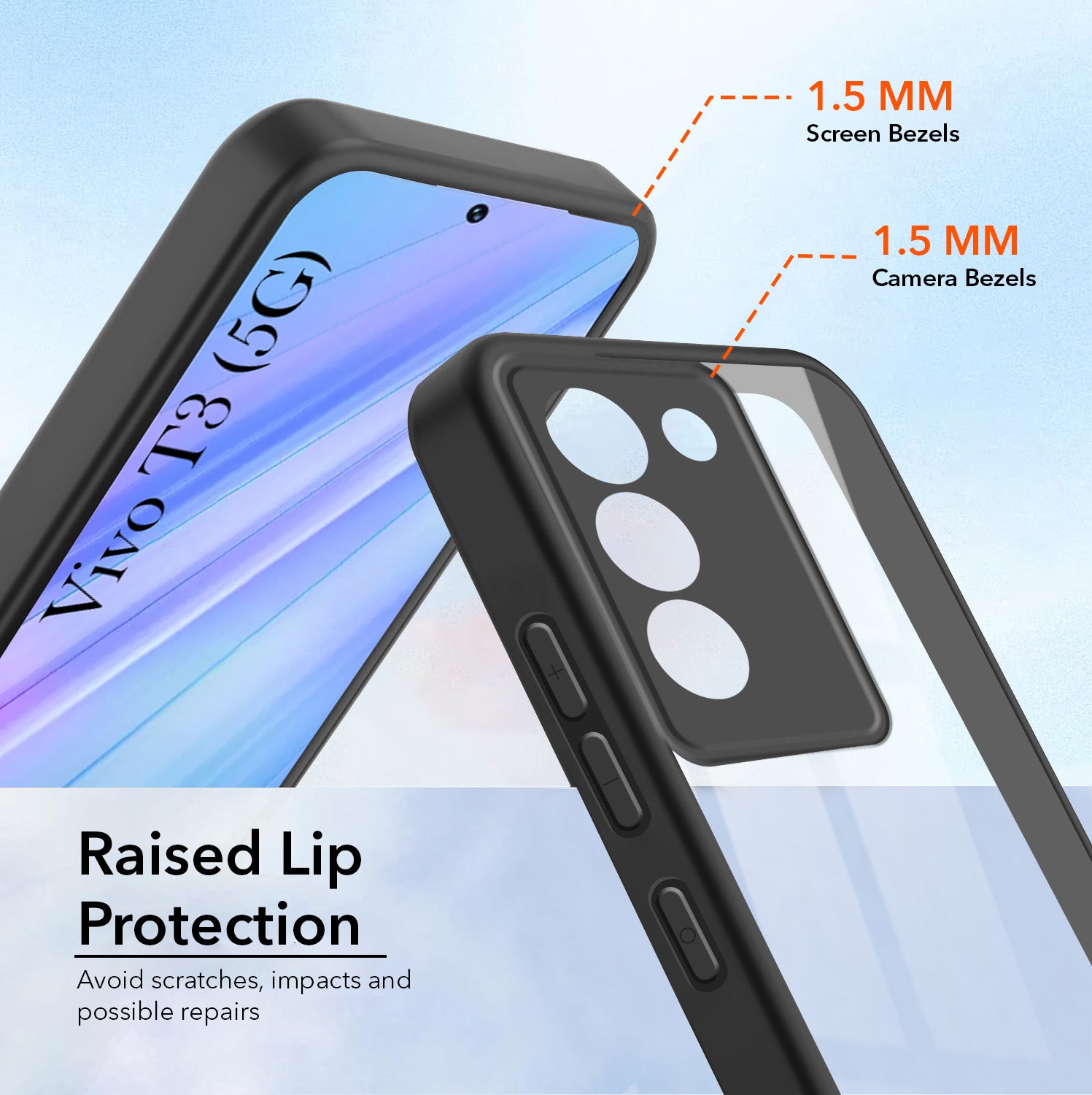 For Vivo T3 5G Combo with Back Cover and 9H Tempered Glass (Lifetime Anti-Yellow | Crystal Clear Shockproof | Oleophobic Coating Screen Glass)