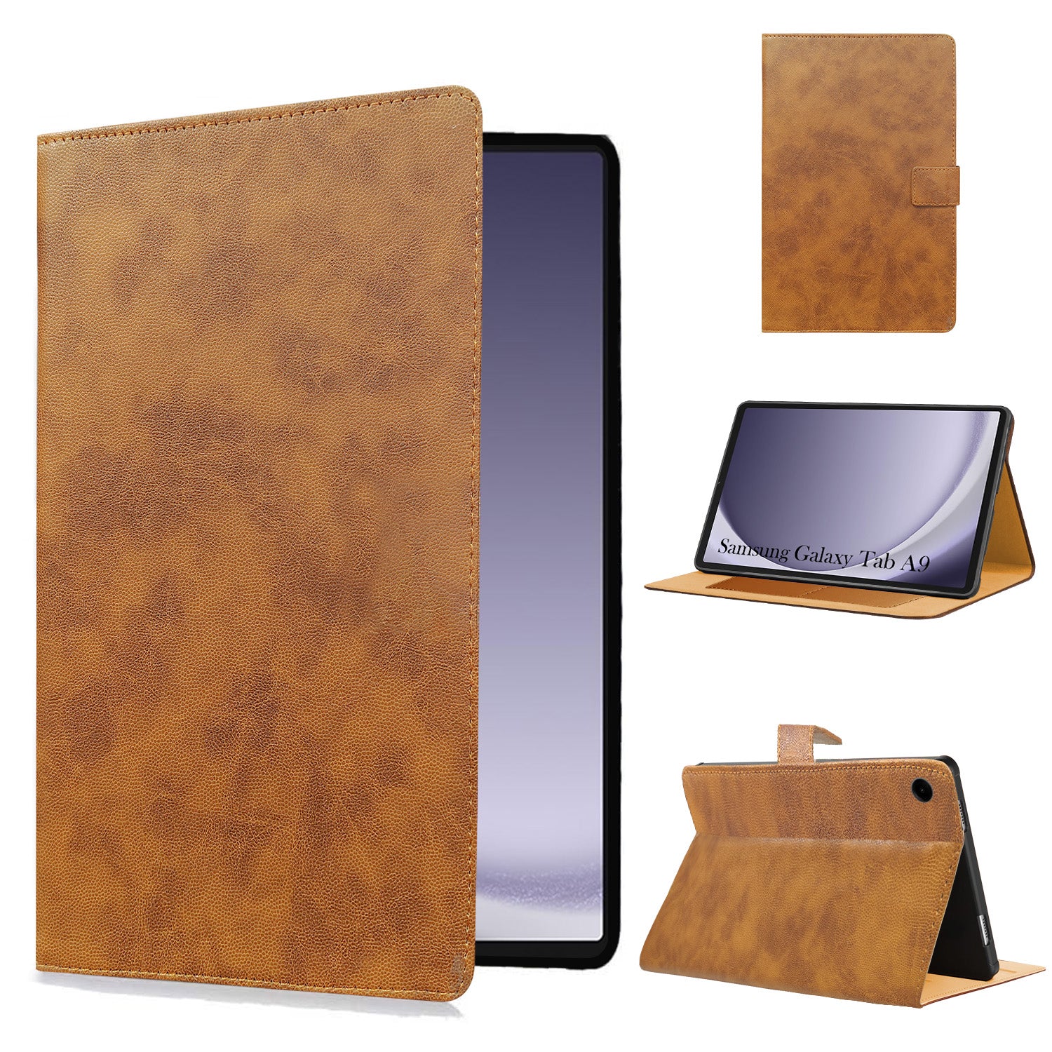 For Samsung Galaxy Tab A9 8.7 Inch SM-X110/X115 Flip Cover Folio Cover (PU Matte Leather | Multi-Angle Smart Stand | Card Storage Slots | Silicone Back Pouch)