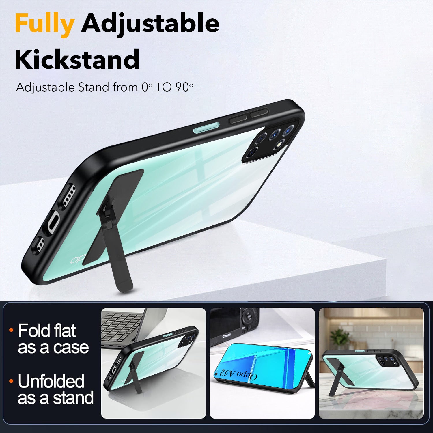 For Oppo A52 Back Cover Case (Built-in Stand | Lifetime Anti Yellow | Kickstand Shockproof | Camera Protection | MagSafe Compatible)