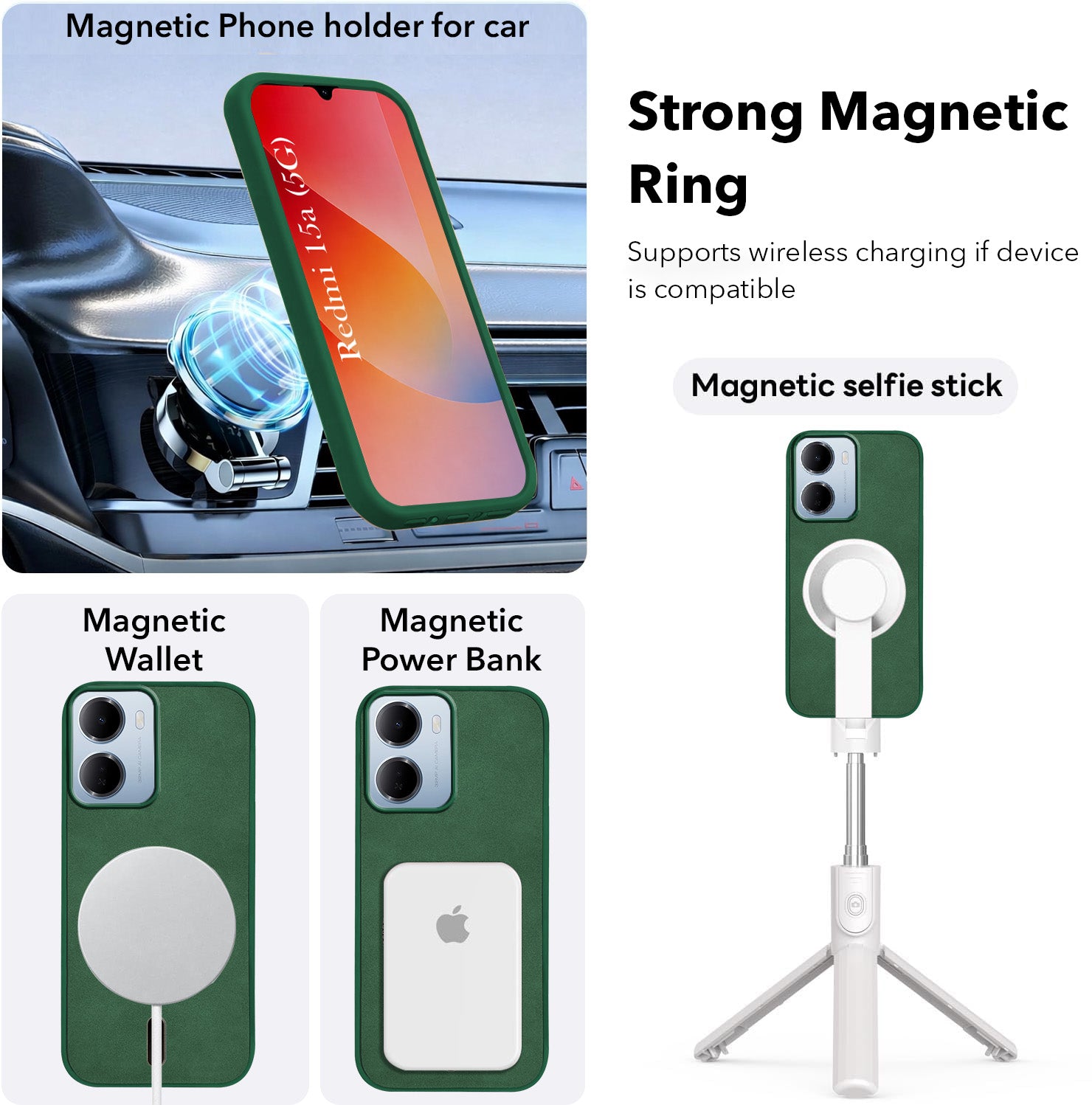 For Redmi 15A 5G Back Cover Case Leather Finish (MagSafe Compatible Wireless Charging | Soft Touch | Camera Bump Protection)