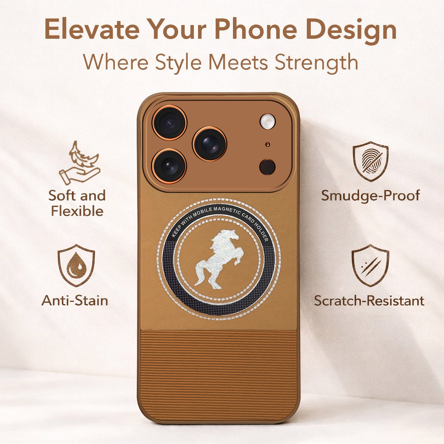 For Apple iPhone 17 Pro Back Cover Case PU Leather Finish (Professional Minimalist Texture | MagSafe Compatile | Camera Protection | Sleek Sober Formal)