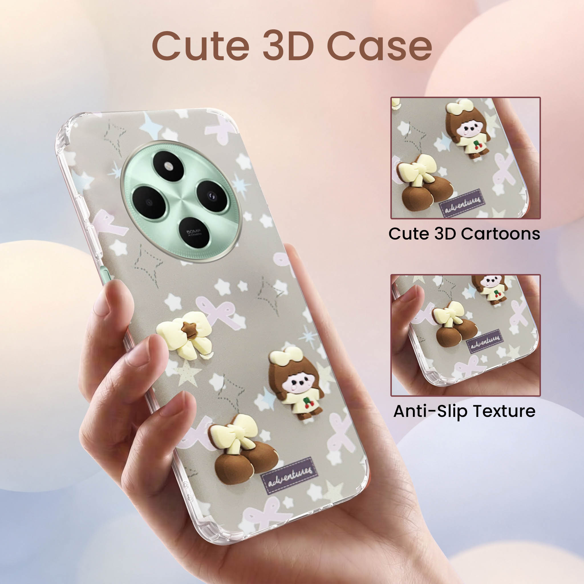 For Poco C75 | Poco M7 Back Cover Case (3D Cute Cartoons | Hard Back Side Soft | Matte Premium Finish | HD Printing)