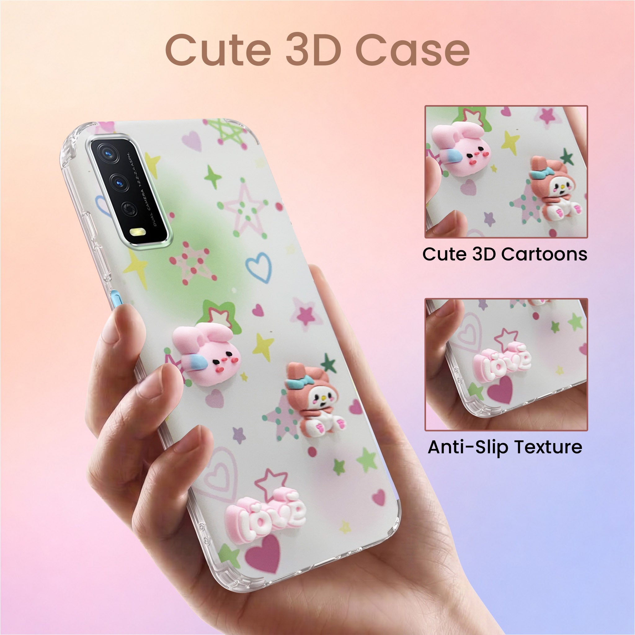 For Vivo Y12s | Y11s | Y12G Back Cover Case (3D Cute Cartoons | Hard Back Side Soft | Matte Premium Finish | HD Printing)