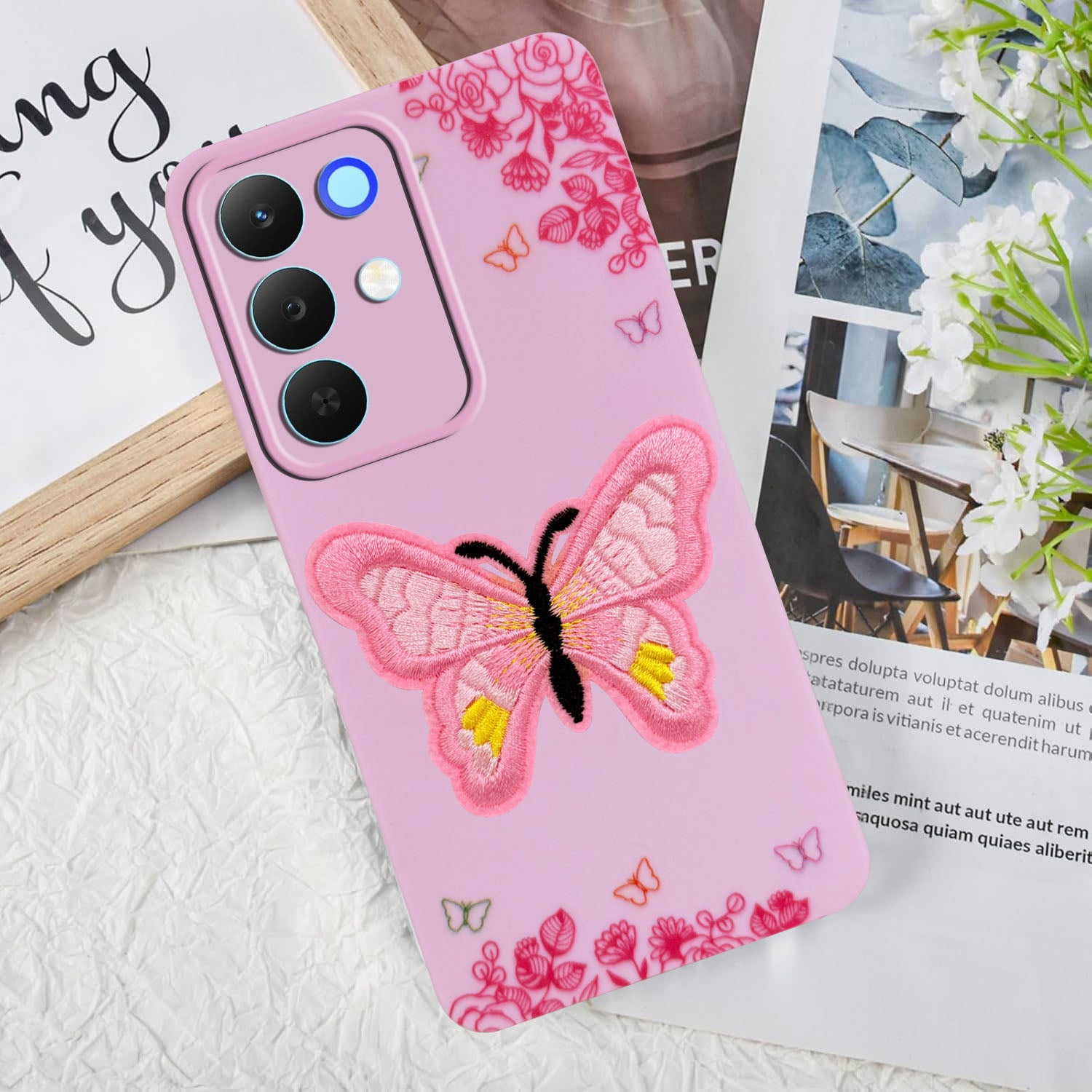 For Realme 15X Back Cover Case (Soft Butterfly Embroidery | Women Teen Girls | Camera Protection| Matte Silicone)