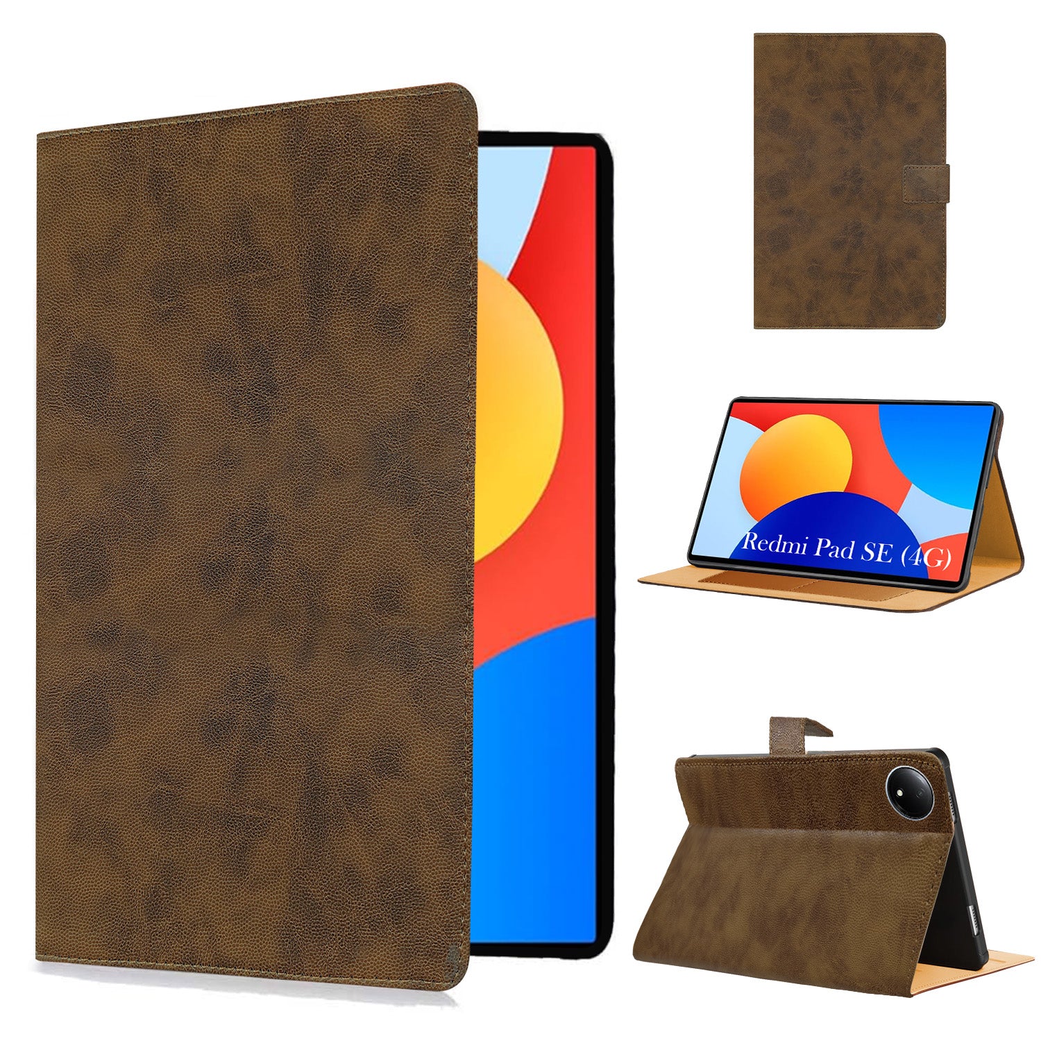 For Redmi Pad SE 4G 8.7 Inch 220233L2G Flip Cover Folio Cover (PU Matte Leather | Multi-Angle Smart Stand | Card Storage Slots | Silicone Back Pouch)