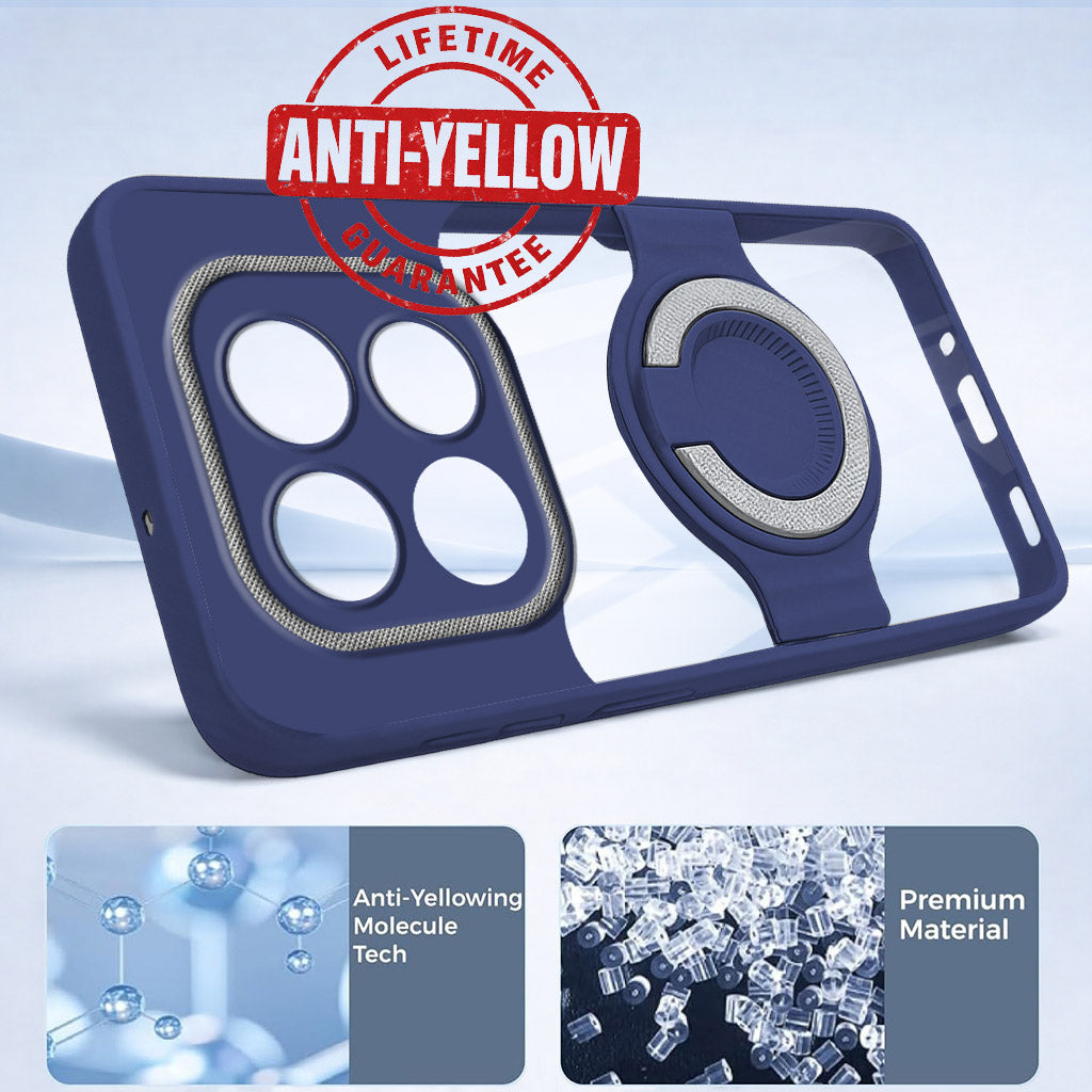 For Redmi Note 14 Pro Back Cover Case with stand (Built-in Ring Holder Kickstand | Lifetime Anti Yellow | Camera Protection)