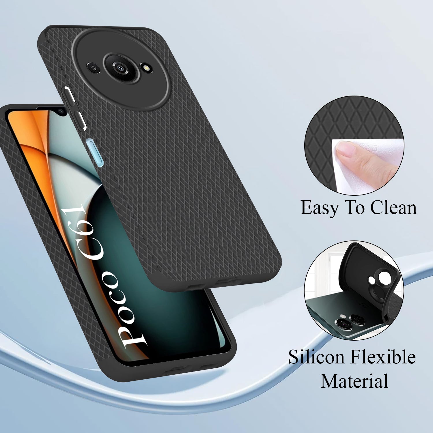For Xiaomi Poco C61 Back Cover Case (Liquid Silicone | Side Grip | Camera Protection)