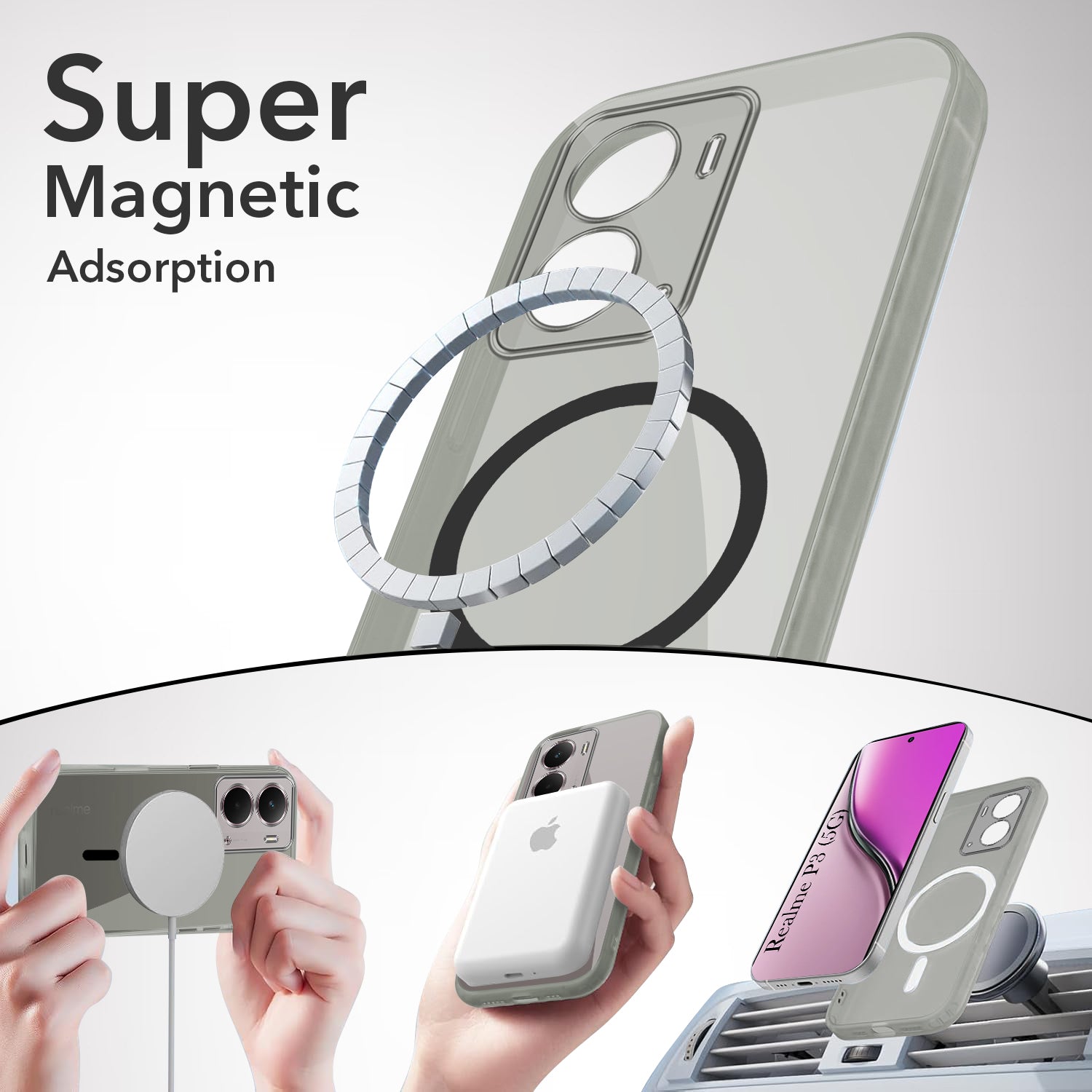 For Realme P3 Back Cover Case Lifetime Anti-Yellow MagSafe Compatible Clear (Sleek Hard Crystal | Shockproof and Camera Protection)