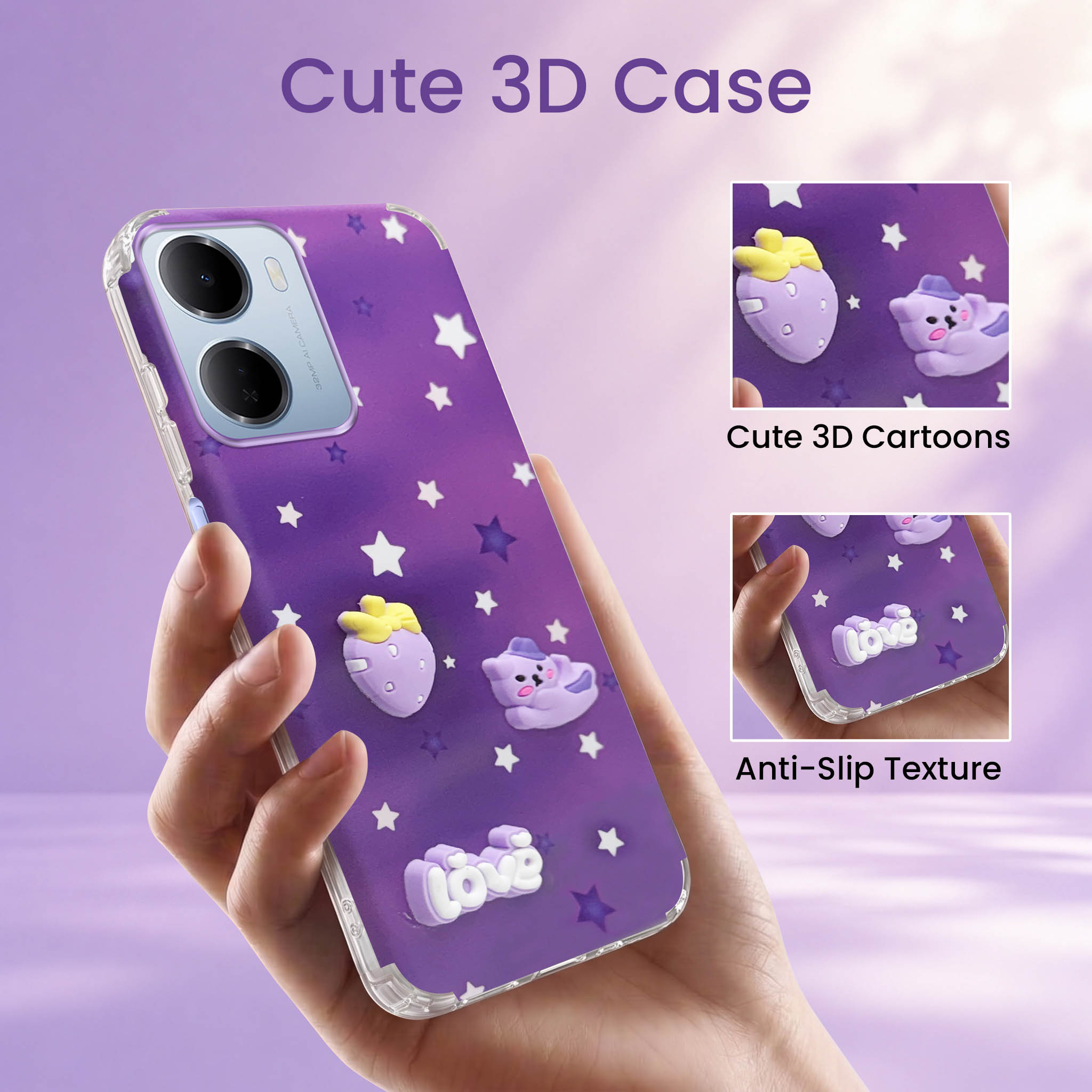 For Redmi 15A 5G Back Cover Case (3D Cute Cartoons | Hard Back Side Soft | Matte Premium Finish | HD Printing)