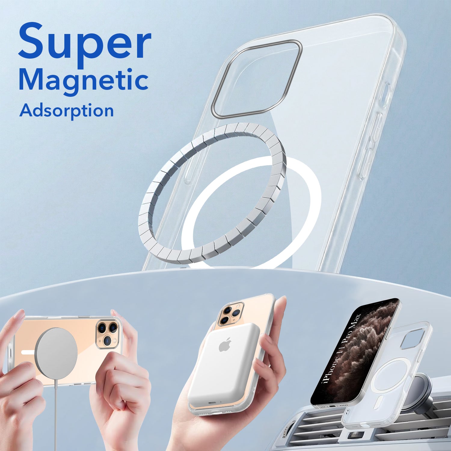For Apple iPhone 11 Pro Max Back Cover Case Lifetime Anti-Yellow MagSafe Compatible Clear (Sleek Hard Crystal | Shockproof and Camera Protection)