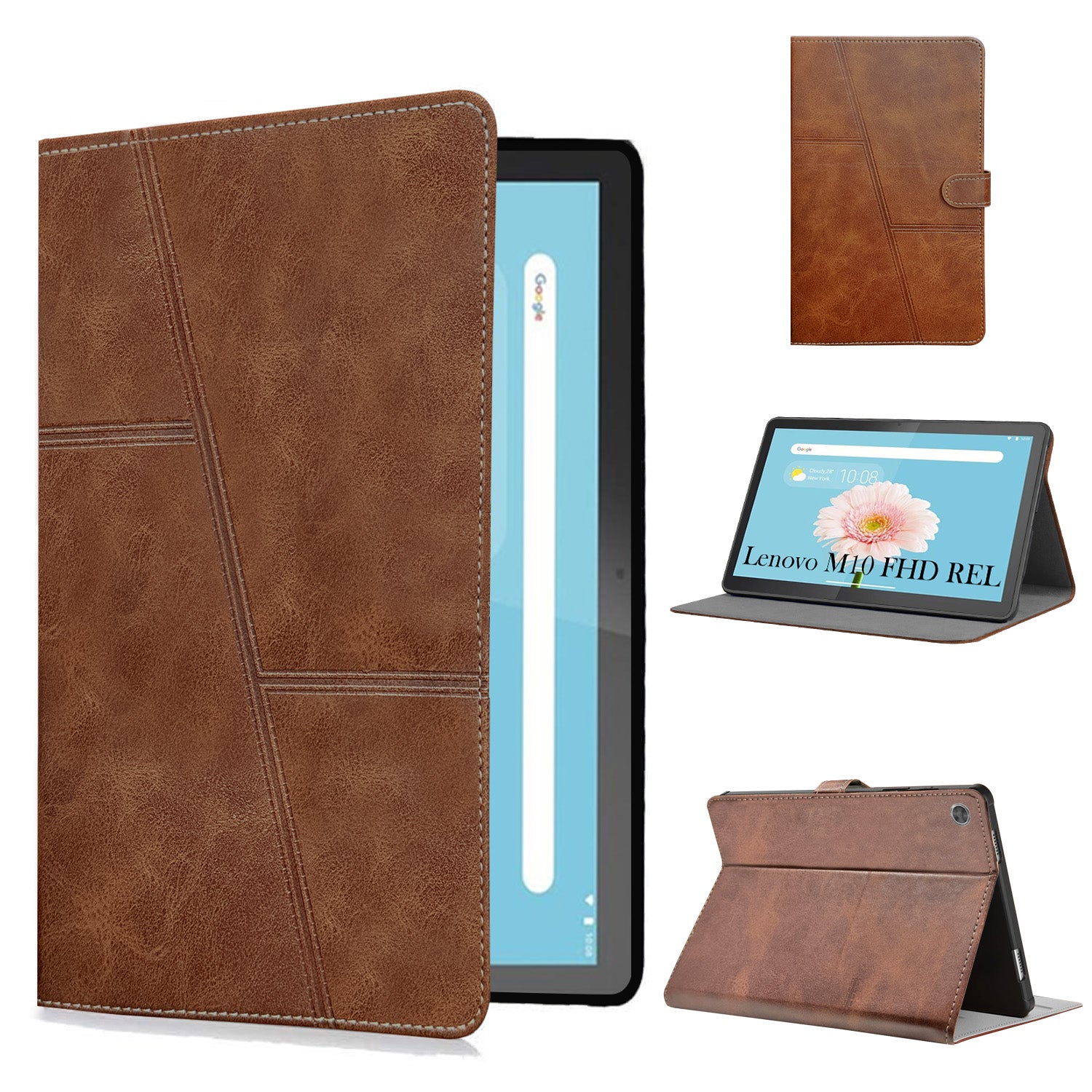 For Flip Cover Folio Case  Lenovo M10 FHD REL (TB-X605FC, TB-X605LC, ZA4Y0079IN, TB-X605M, TB-X605L) 12 Inch  (PU Leather | Multi-Angle Smart Stand | Card Storage Slots | Silicone Back Pouch)