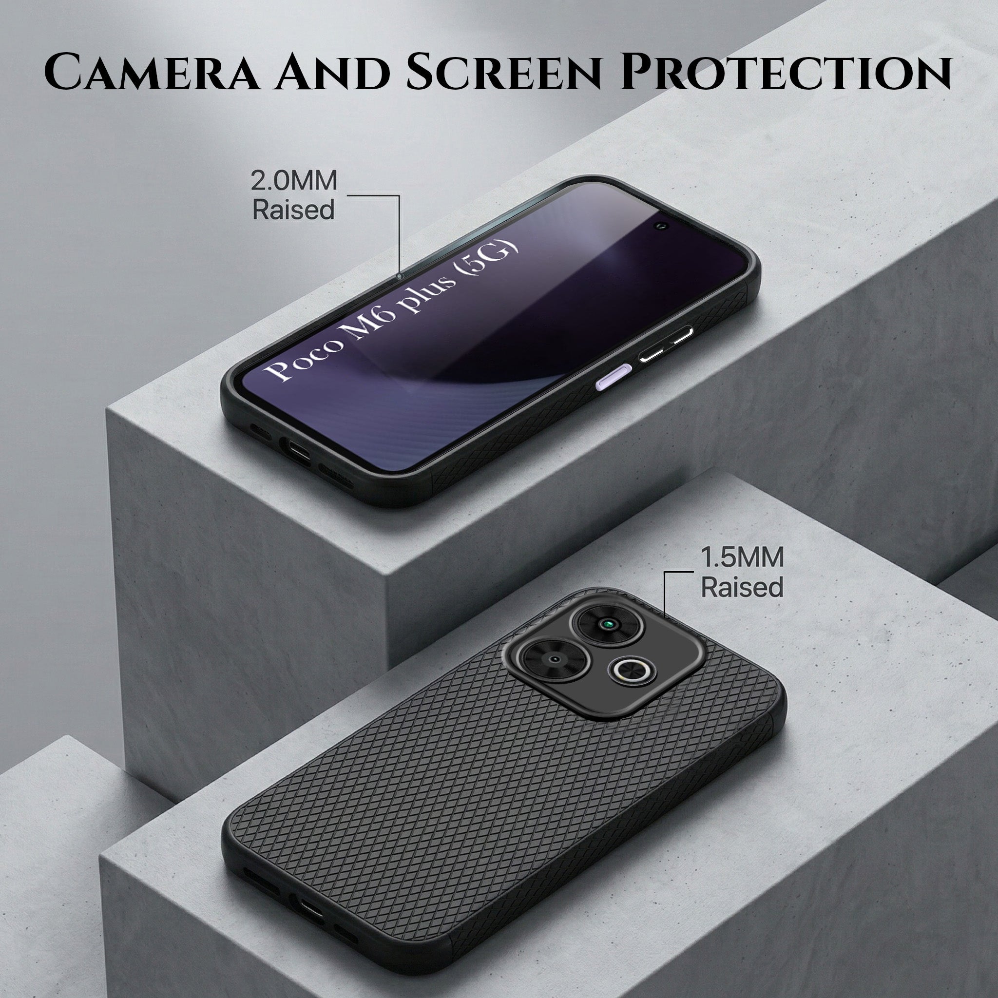 For Poco M6 Plus 5G Combo with Back Cover and 9H Tempered Glass (Liquid Silicone | Camera Protection | Oleophobic Coating Screen Glass)