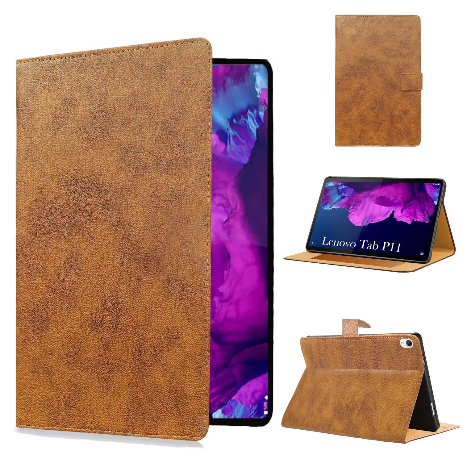 For Lenovo Tab P11 11.5 Inch TB-J606F Flip Cover Folio Cover (PU Matte Leather | Multi-Angle Smart Stand | Card Storage Slots | Silicone Back Pouch)