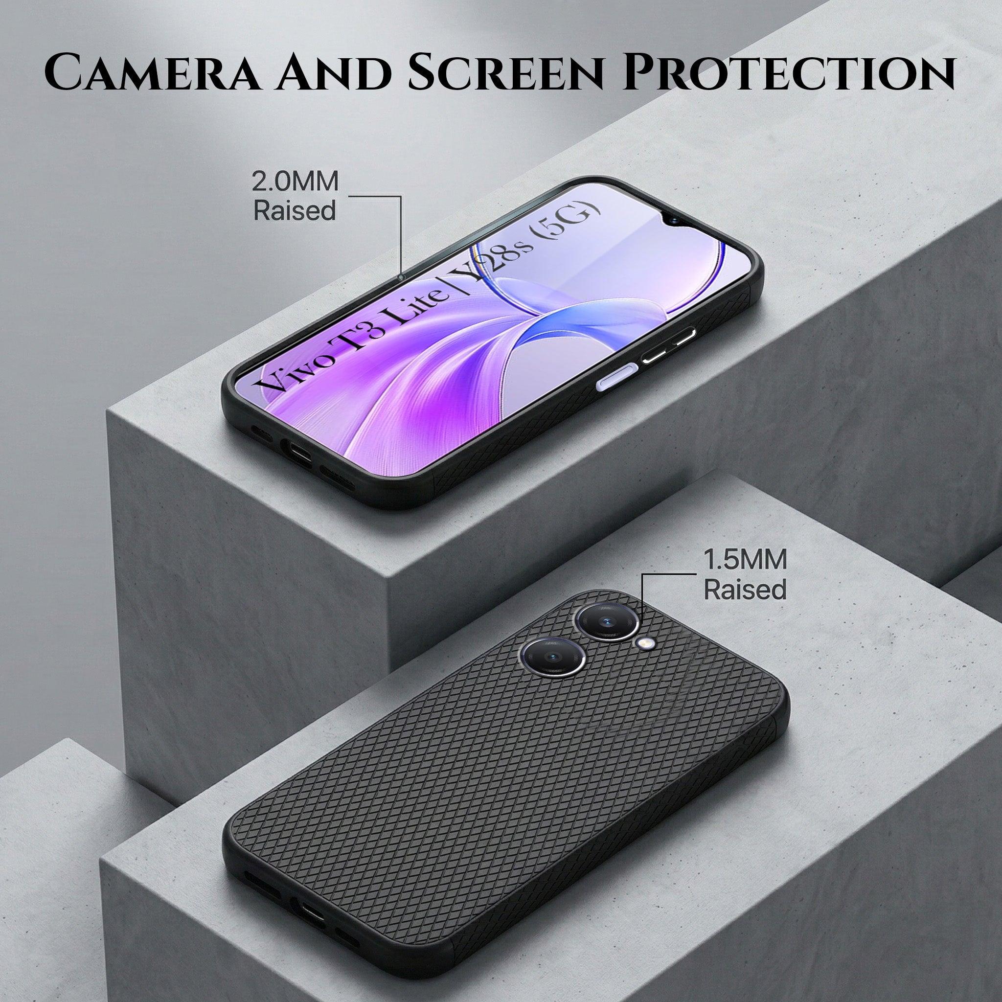 For Vivo Y28s 5G | Vivo T3 Lite 5G Combo with Back Cover and 9H Tempered Glass (Liquid Silicone | Camera Protection | Oleophobic Coating Screen Glass)