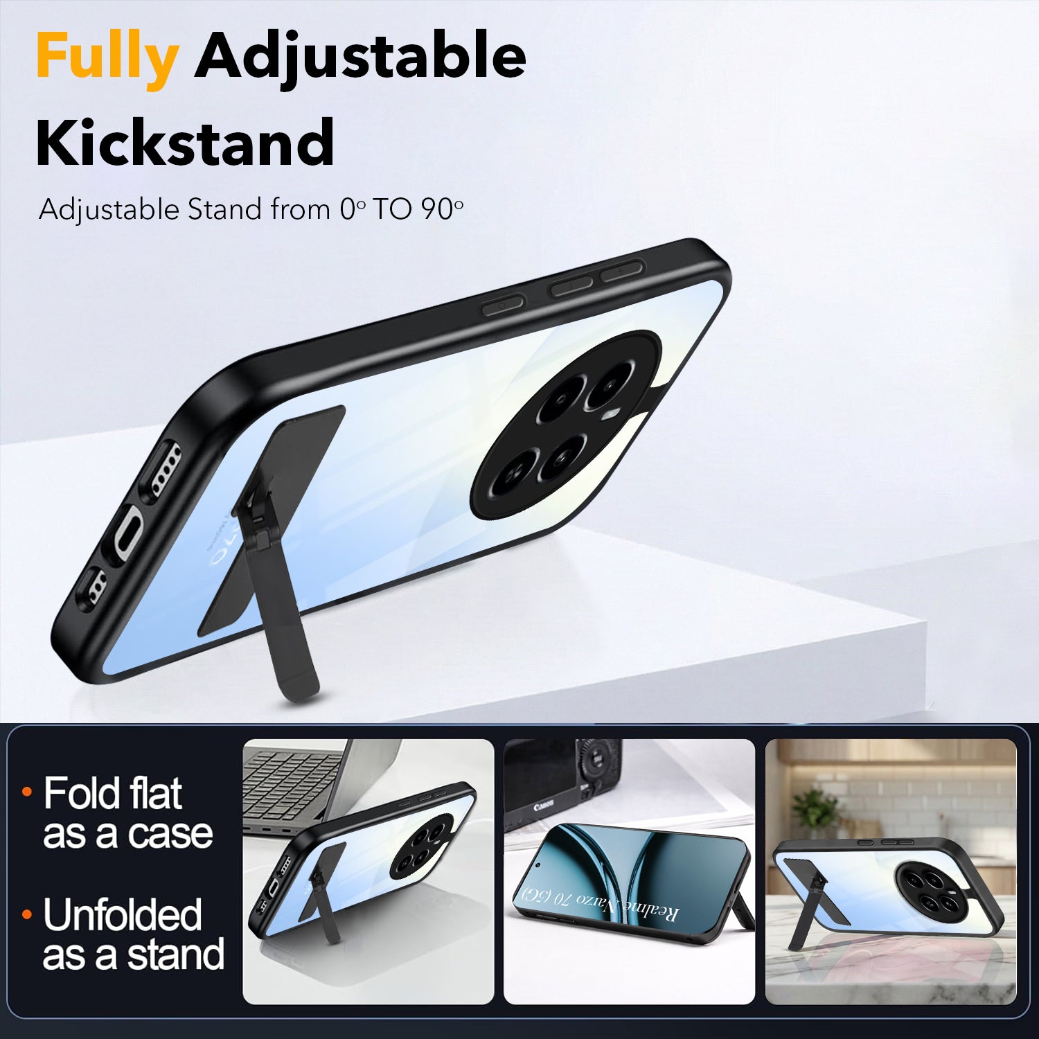 For Realme Narzo 70 5G Back Cover Case (Built-in Stand | Lifetime Anti Yellow | Kickstand Shockproof | Camera Protection | MagSafe Compatible)