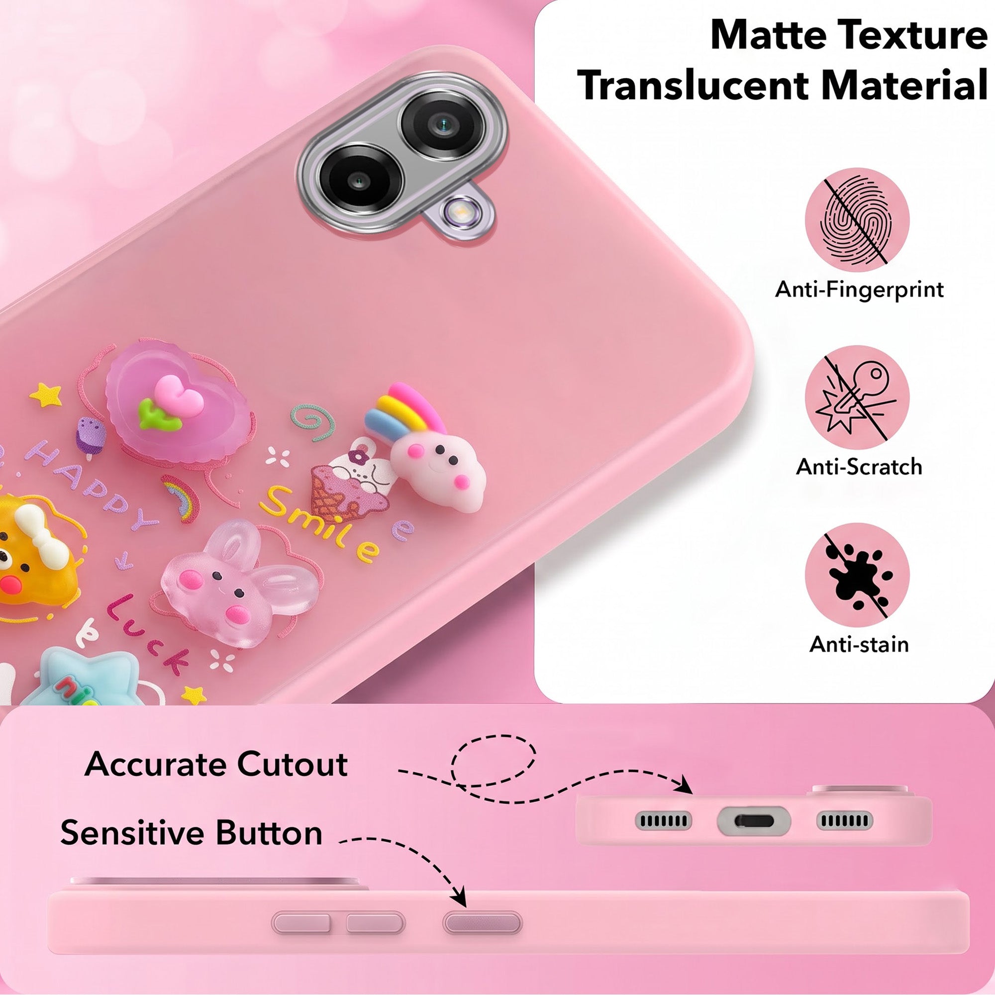 For Samsung Galaxy M17e Back Cover Case (3D Cute Cartoons | Hard Back Side Soft | Matte Premium Finish | HD Printing)