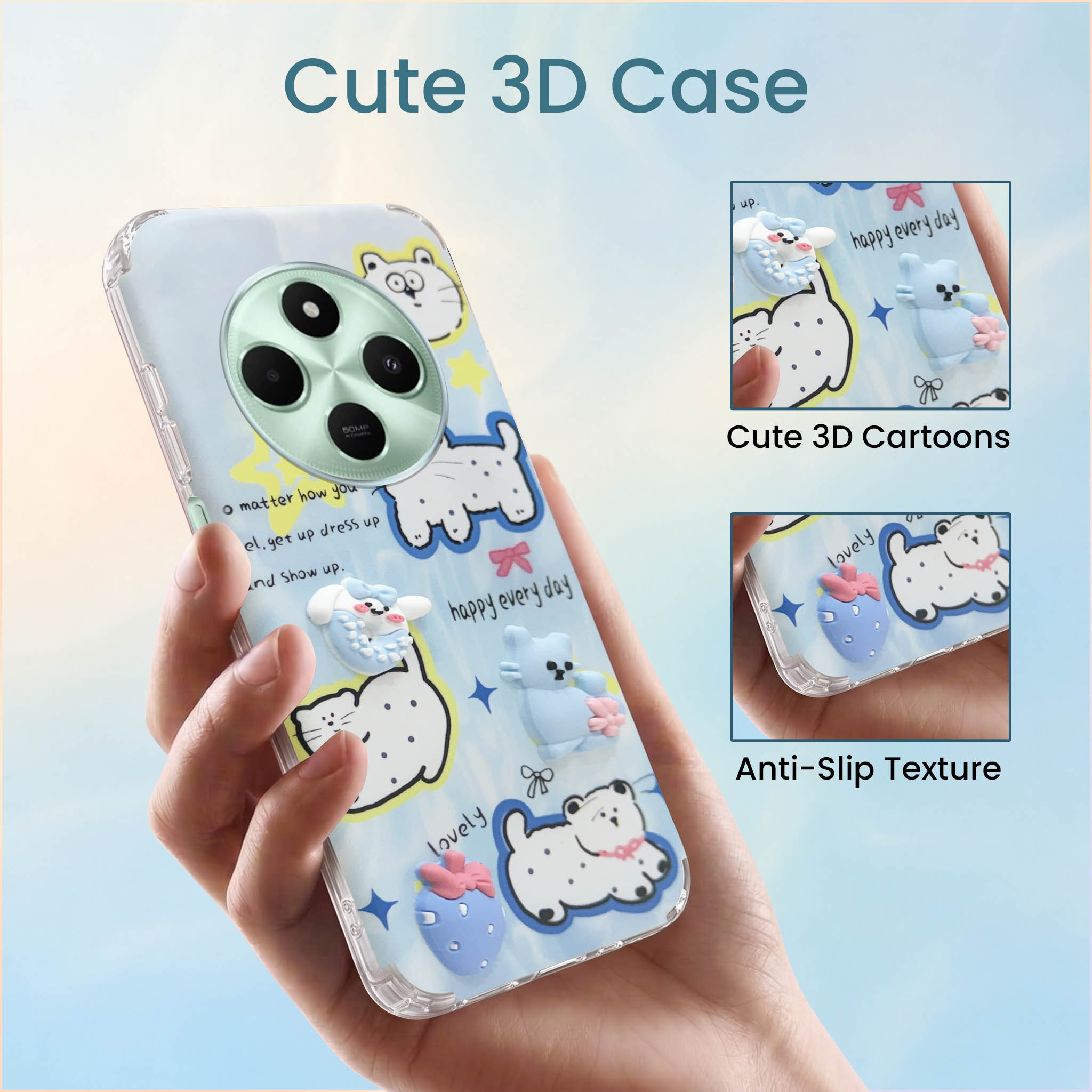 For Poco C75 | Poco M7 Back Cover Case (3D Cute Cartoons | Hard Back Side Soft | Matte Premium Finish | HD Printing)