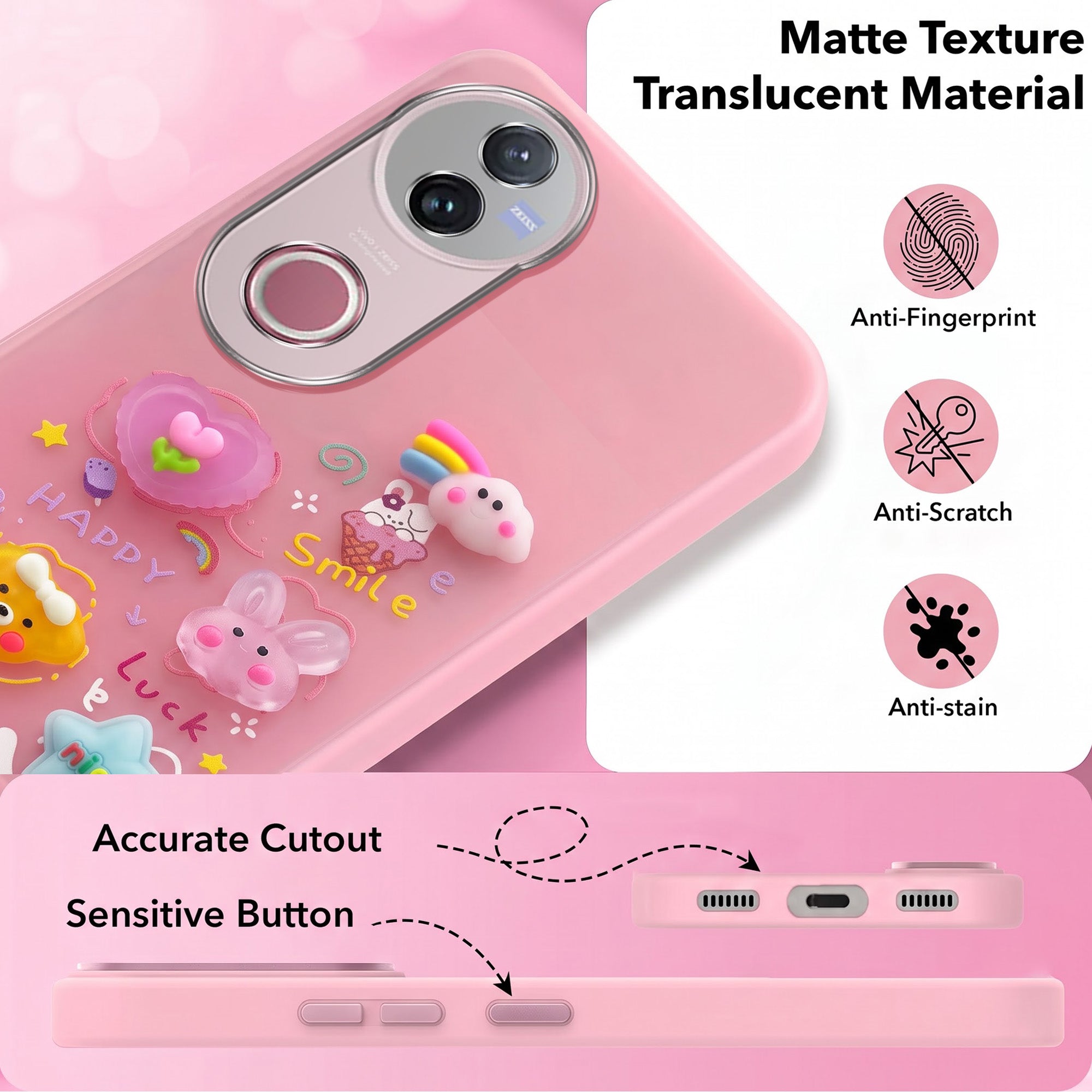For Vivo V50 | Vivo V50e Back Cover Case (Cute 3D cartoon charms design | Slim Aesthetic Case for Girls | Camera Protection | Hard Unbreakable)