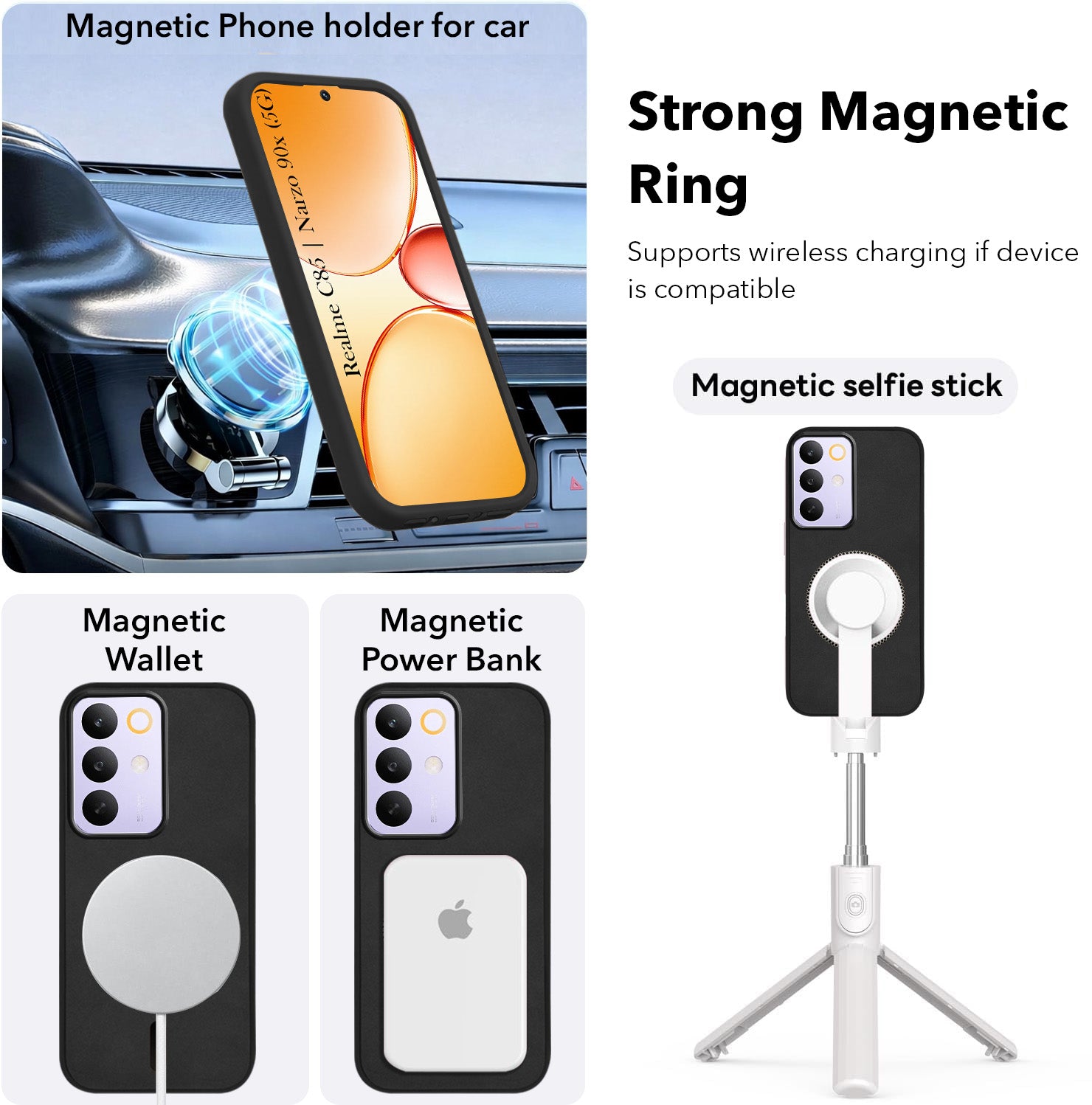 For Realme C85 5G | Realme Narzo 90x Back Cover Case Leather Finish (MagSafe Compatible Wireless Charging | Soft Touch | Camera Bump Protection)