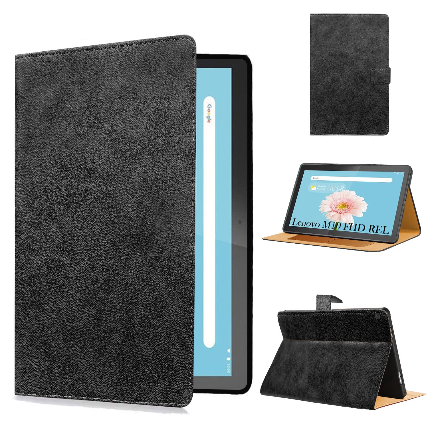 For Lenovo M10 FHD REL 10.1 Inch TB-X605FC/X605LC/ZA4Y0079IN/X605M/X605L Flip Cover Folio Cover (PU Leather | Multi-Angle Smart Stand | Card Storage Slots | Silicone Back Pouch)