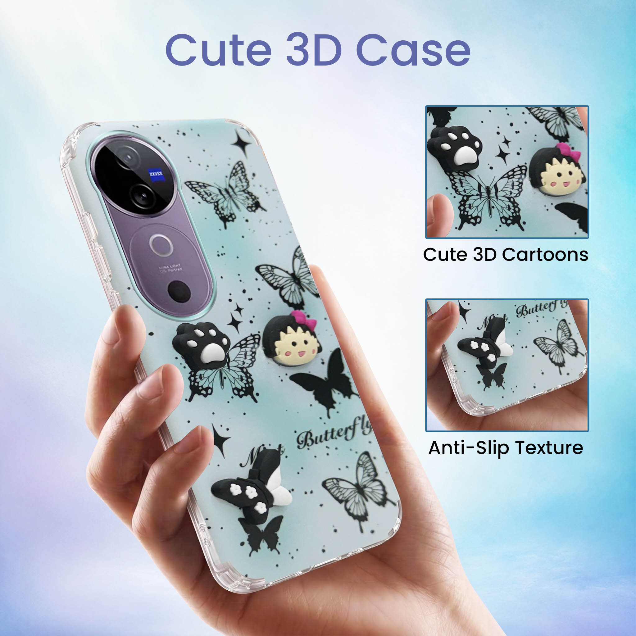 For Vivo V40 | Vivo V40 Pro 5G Back Cover Case (3D Cute Cartoons | Hard Back Side Soft | Matte Premium Finish | HD Printing)