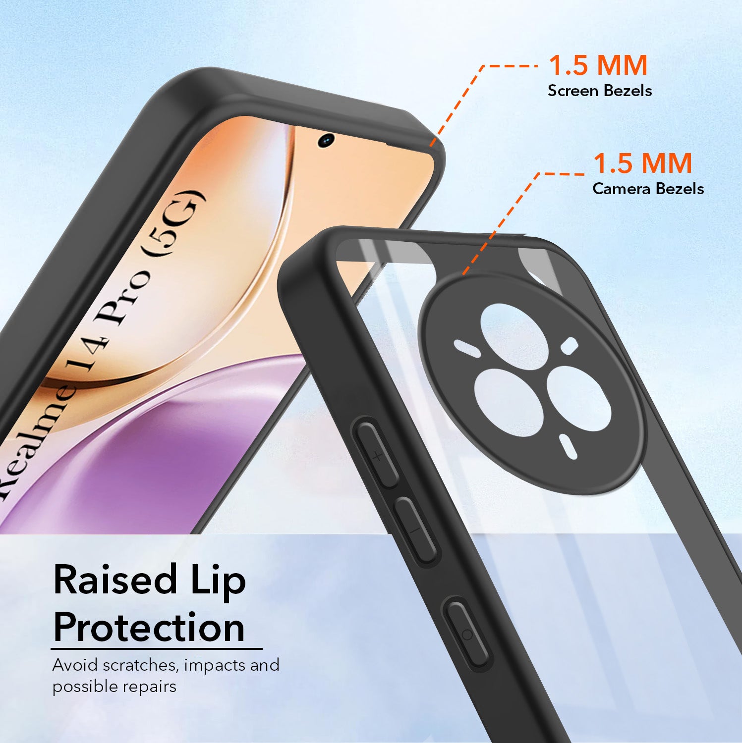 For Realme 14 Pro Combo with Back Cover and 9H Tempered Glass (Lifetime Anti-Yellow | Crystal Clear Shockproof | Oleophobic Coating Screen Glass)