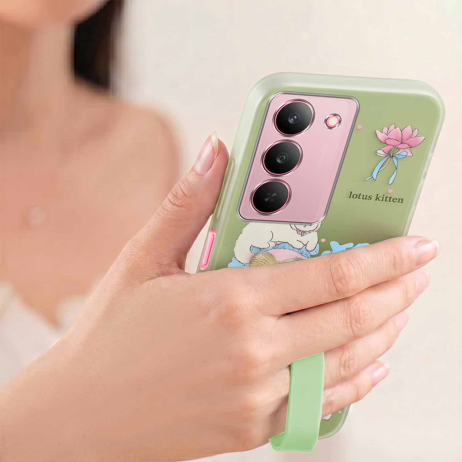 For Realme 14X Back Cover Case (3D Cute Heart Strap Holder | Camera Protection | Designer Girls Print)