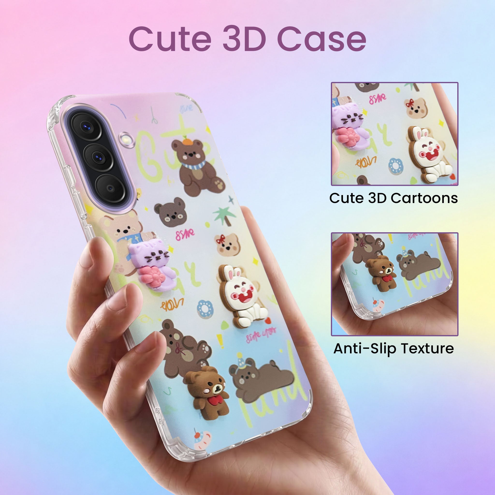 For Samsung Galaxy A57 5G Back Cover Case (3D Cute Cartoons | Hard Back Side Soft | Matte Premium Finish | HD Printing)