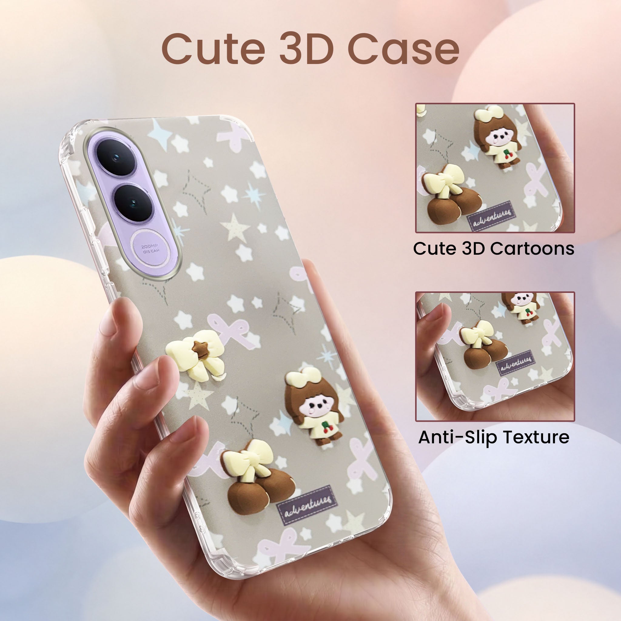 For Vivo V70 FE 5G Back Cover Case (3D Cute Cartoons | Hard Back Side Soft | Matte Premium Finish | HD Printing)