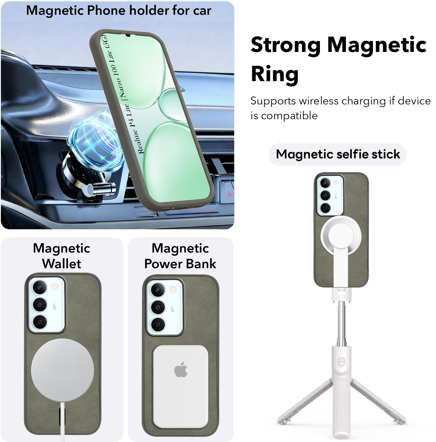 For Realme P4 Lite 5G | Narzo 100 Lite 5G Back Cover Case Leather Finish (MagSafe Compatible Wireless Charging | Soft Touch | Camera Bump Protection)