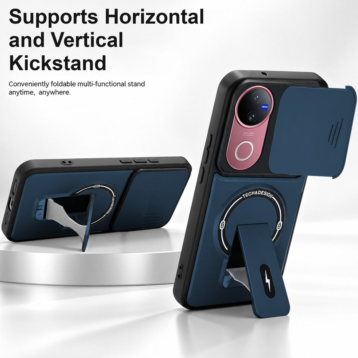 For Vivo V50 | Vivo V50e Back Case Cover Metallic (Hybrid Armor Kickstand | Sliding Shutter Camera Protection | MagSafe Compatible)