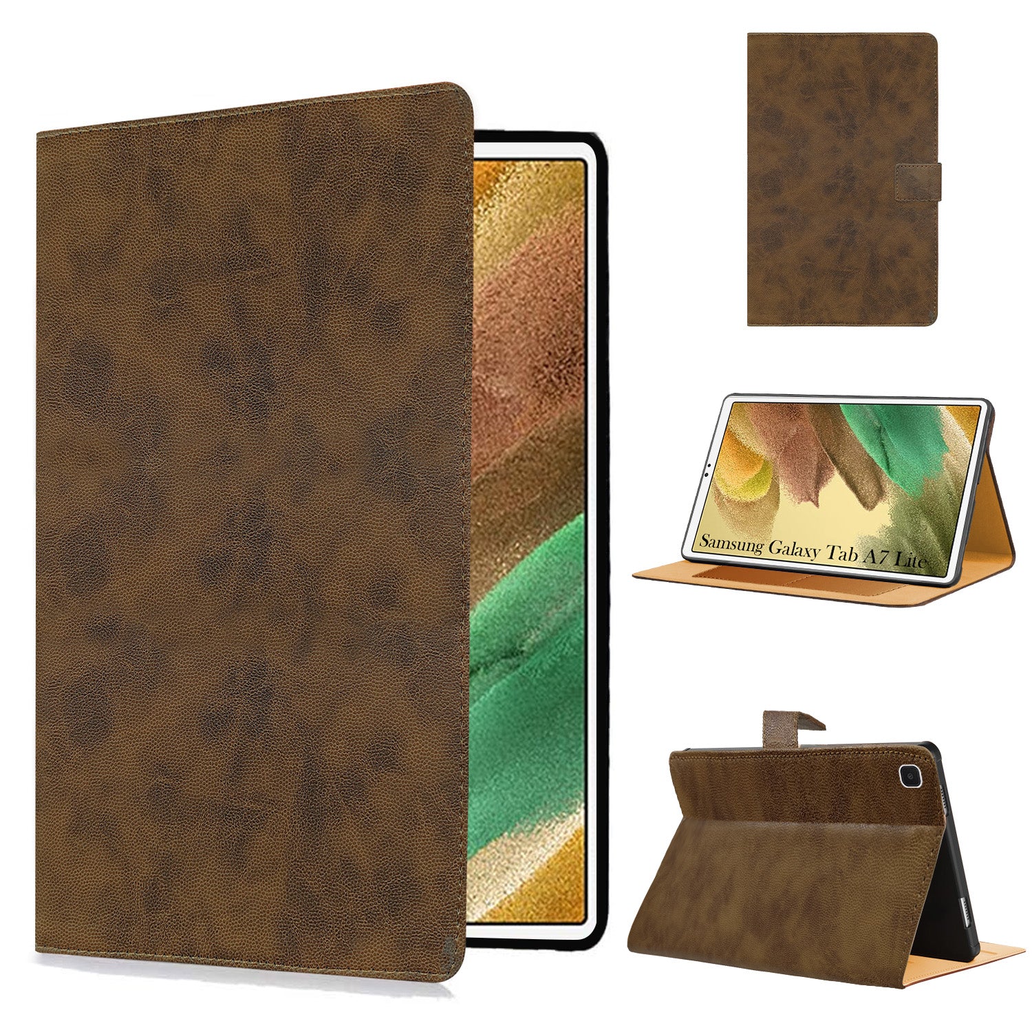 For Samsung Galaxy Tab A7 Lite 8.7 Inch SM-T225/T220/T225N/T227U  Flip Cover Folio Cover (PU Matte Leather | Multi-Angle Smart Stand | Card Storage Slots | Silicone Back Pouch)