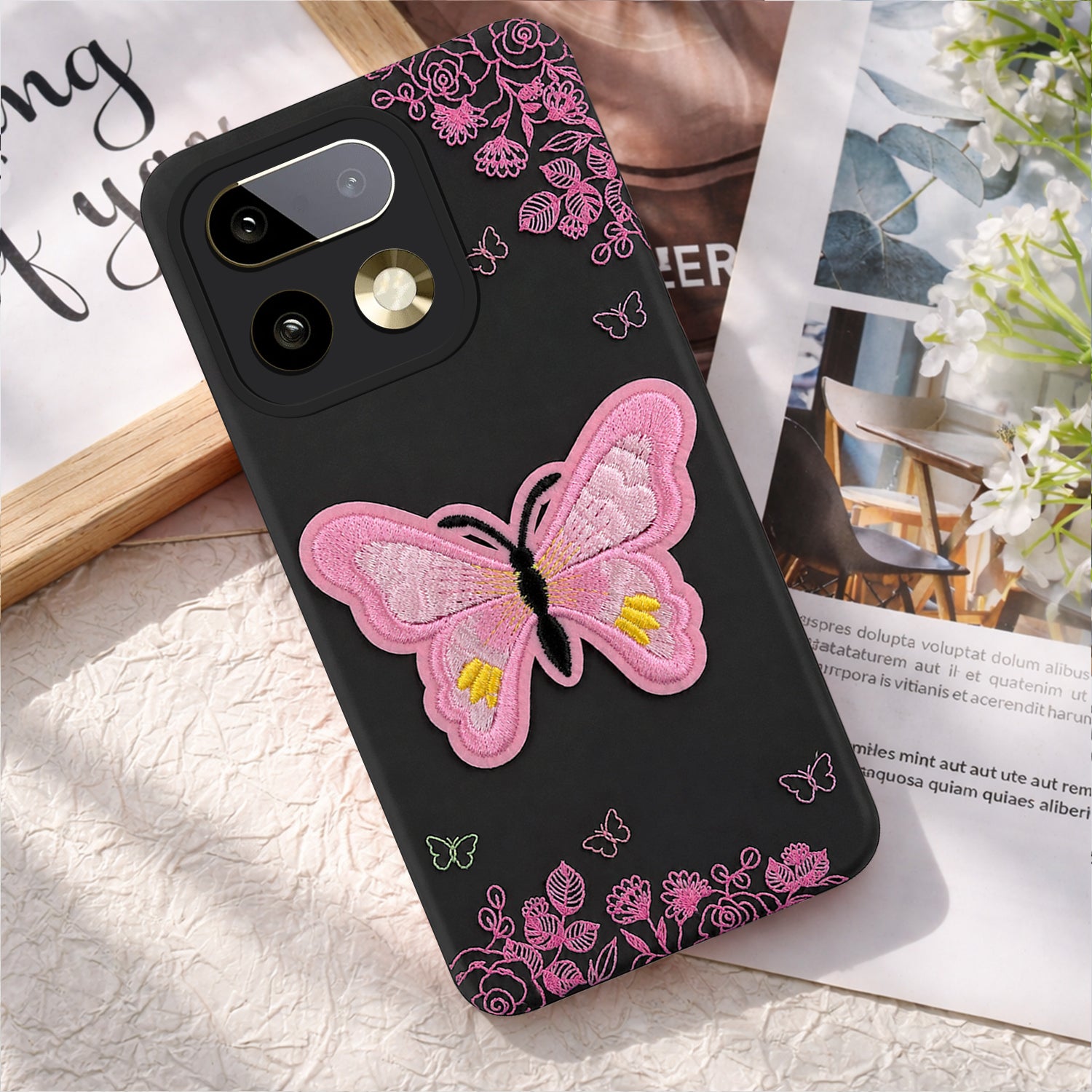 For Realme 16 Pro Plus 5G Back Cover Case (Soft Butterfly Embroidery | Women Teen Girls | Camera Protection| Matte Silicone)
