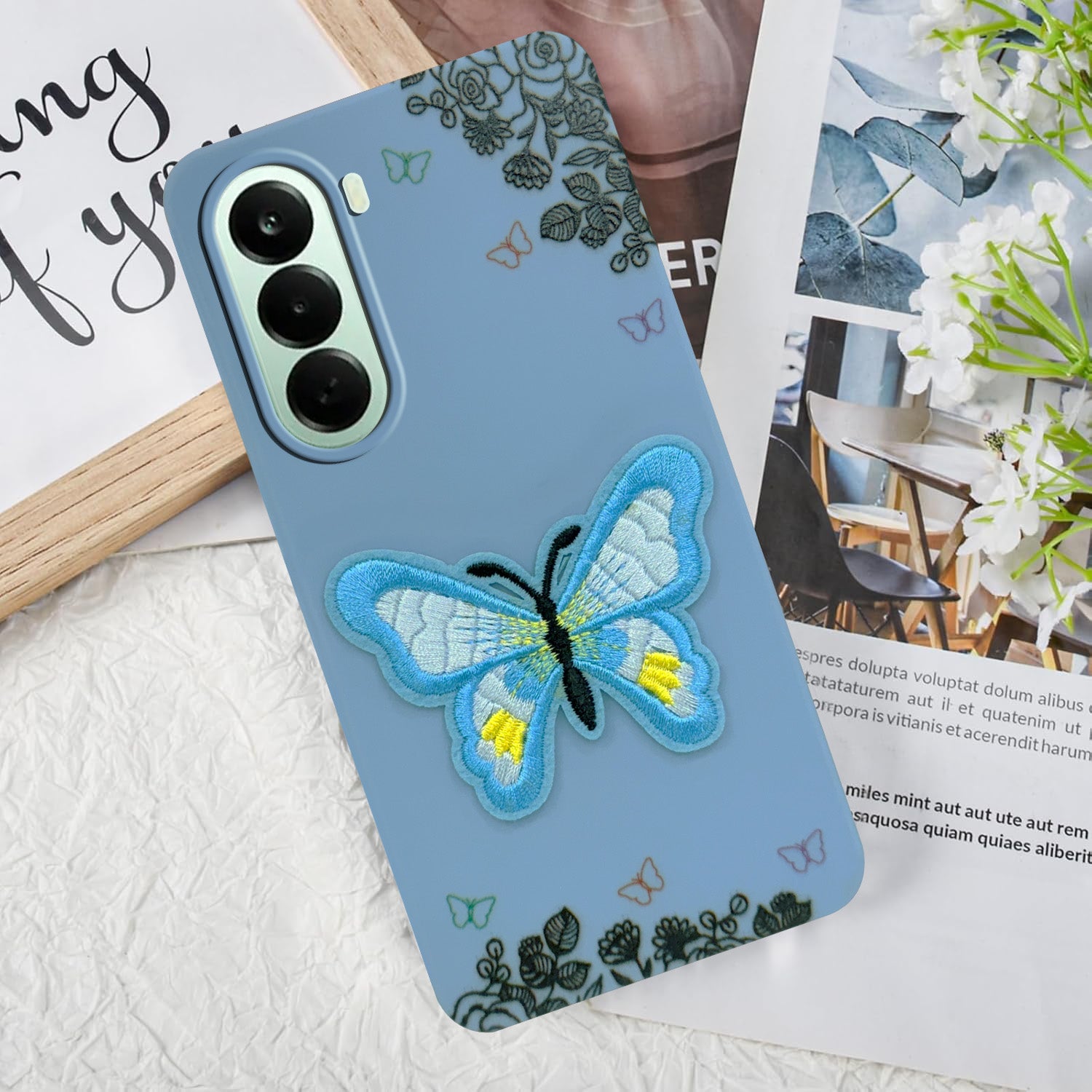 For OnePlus Nord CE 6 Lite Back Cover Case (Soft Butterfly Embroidery | Women Teen Girls | Camera Protection| Matte Silicone)
