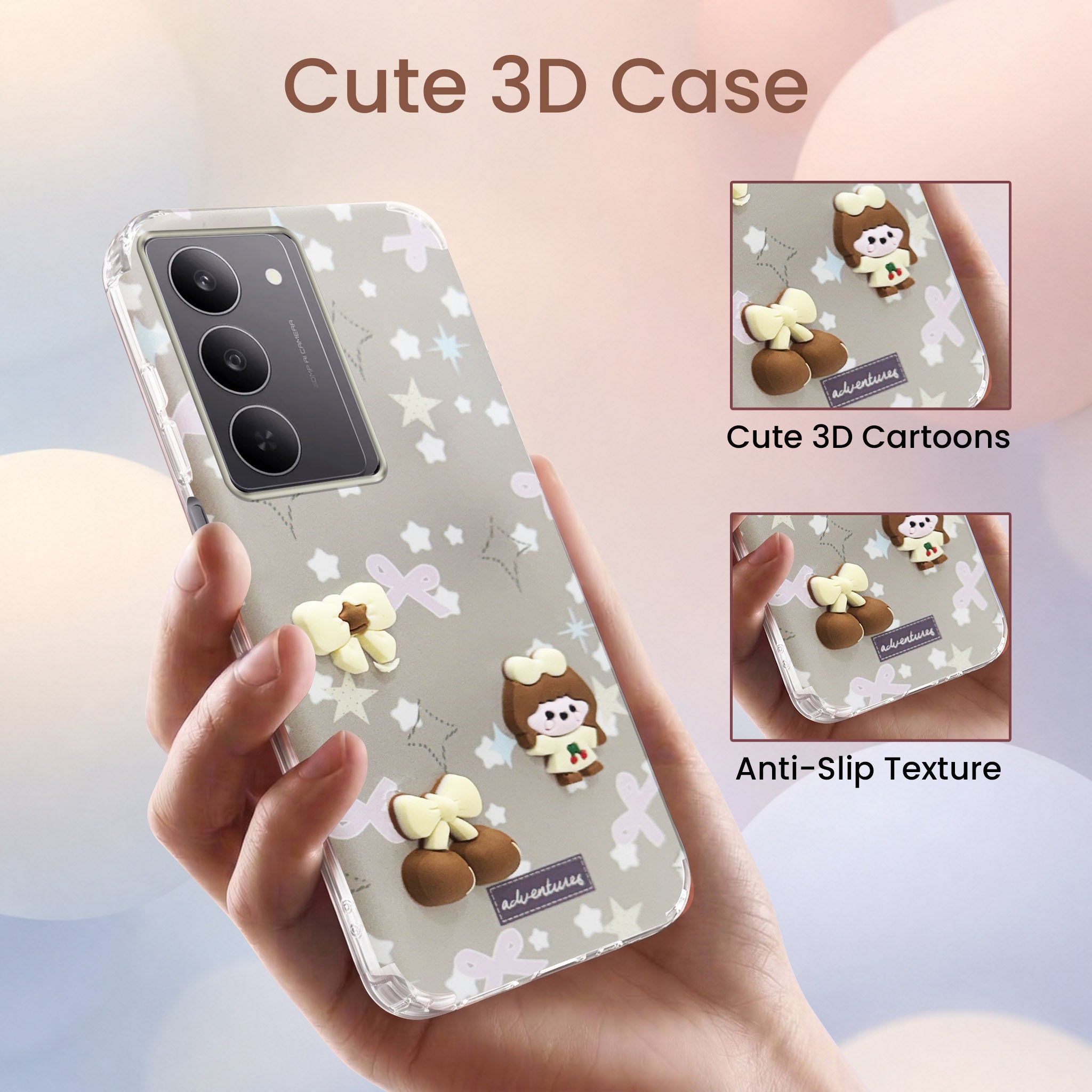 For Realme 14X Back Cover Case (3D Cute Cartoons | Hard Back Side Soft | Matte Premium Finish | HD Printing)