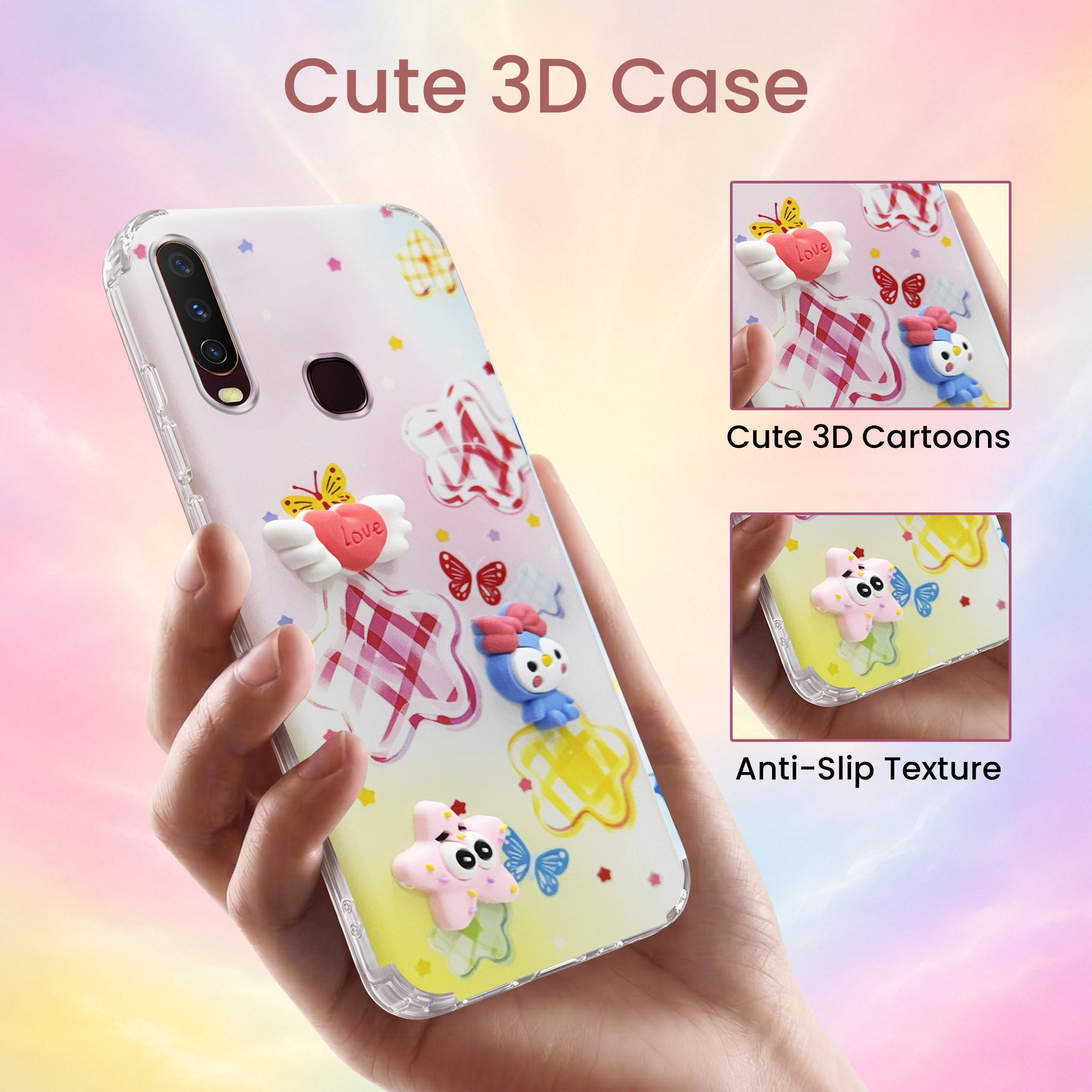 For Vivo Y12 | Y15 | Y17 Back Cover Case (3D Cute Cartoons | Hard Back Side Soft | Matte Premium Finish | HD Printing)